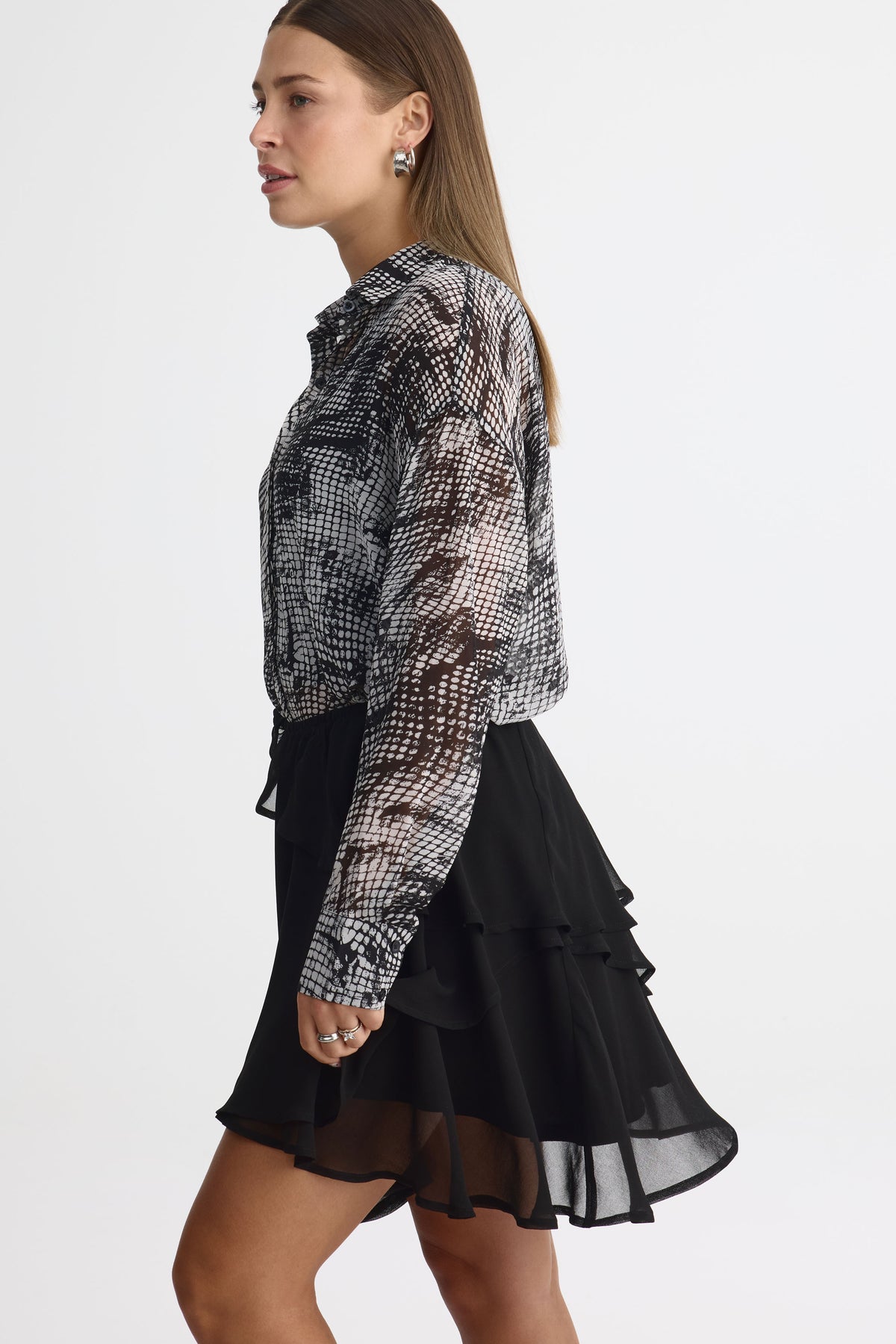 Mini jupe en crêpe chiffon – Femme && CHARBON