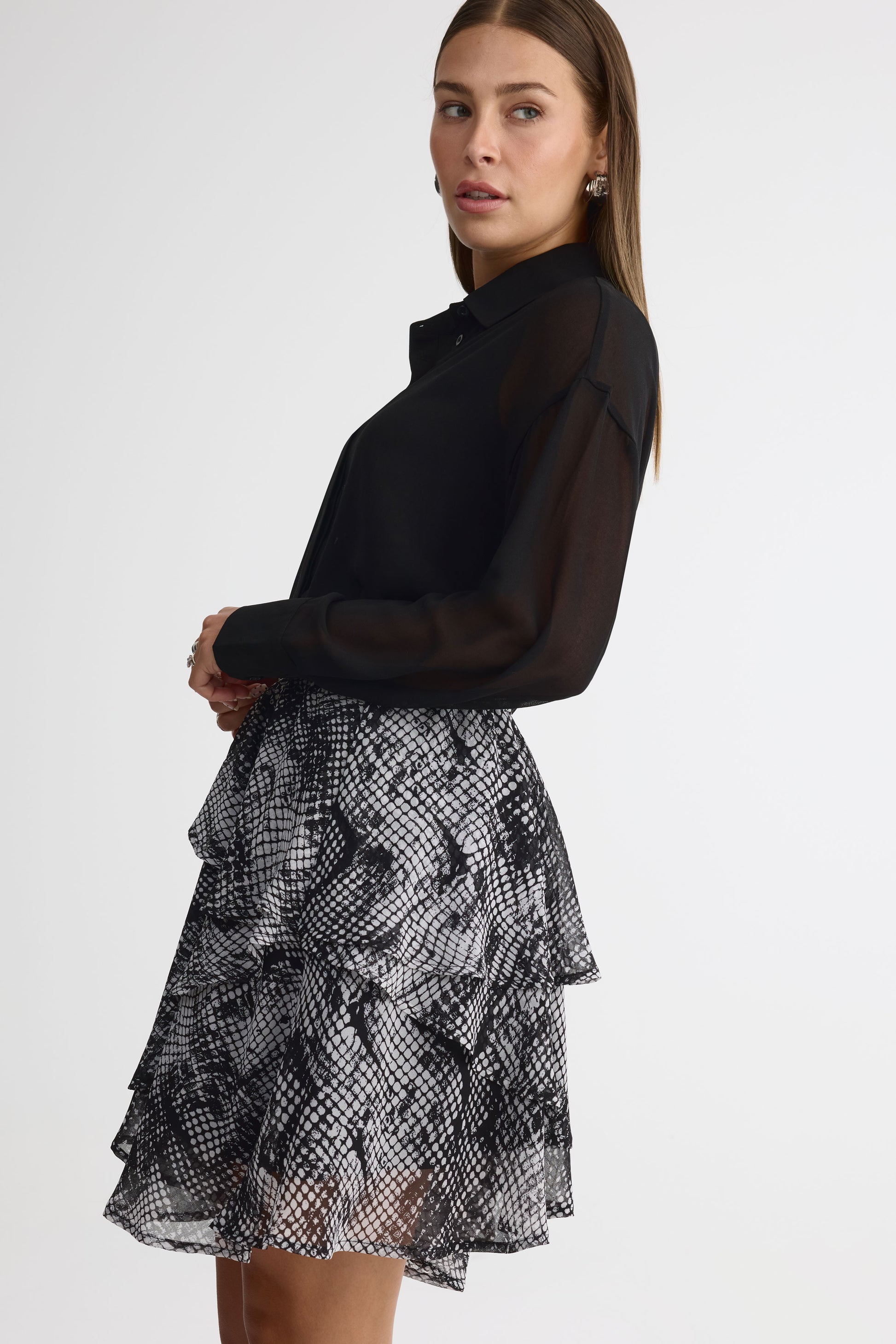 Mini jupe en crêpe chiffon – Femme && GRIS MULTI