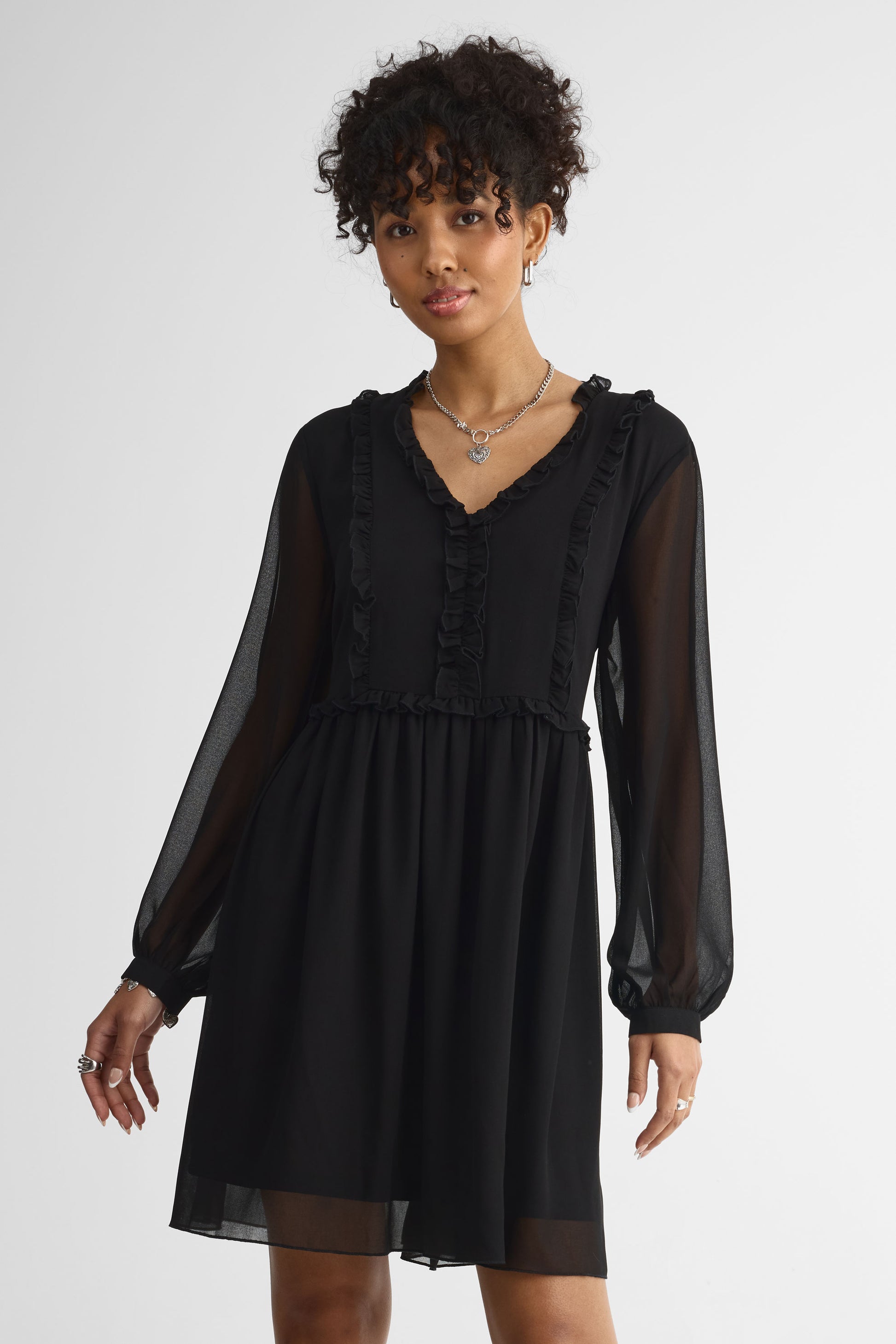 Robe longue à manches bouffantes – Femme && CHARBON