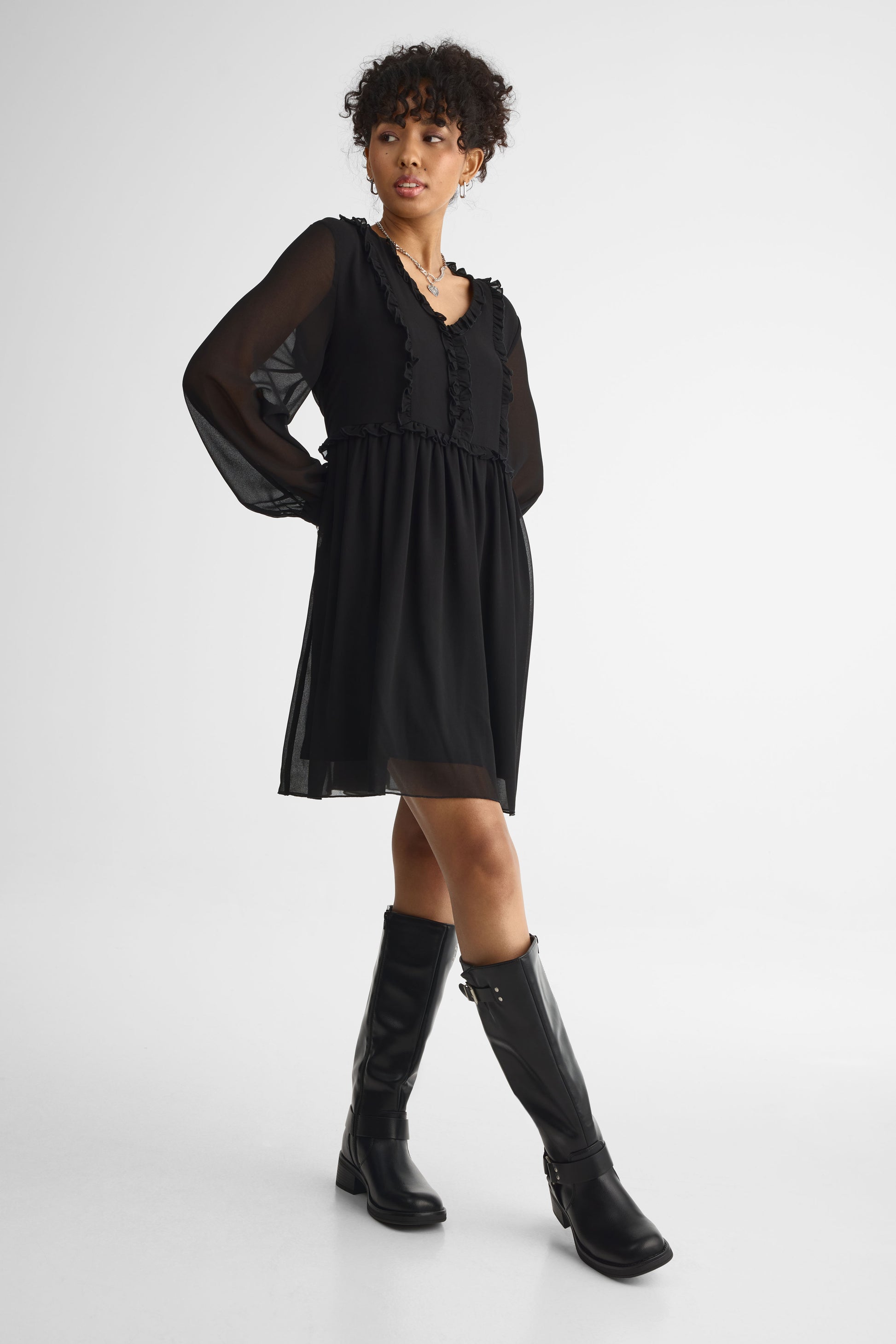 Robe longue à manches bouffantes – Femme && CHARBON