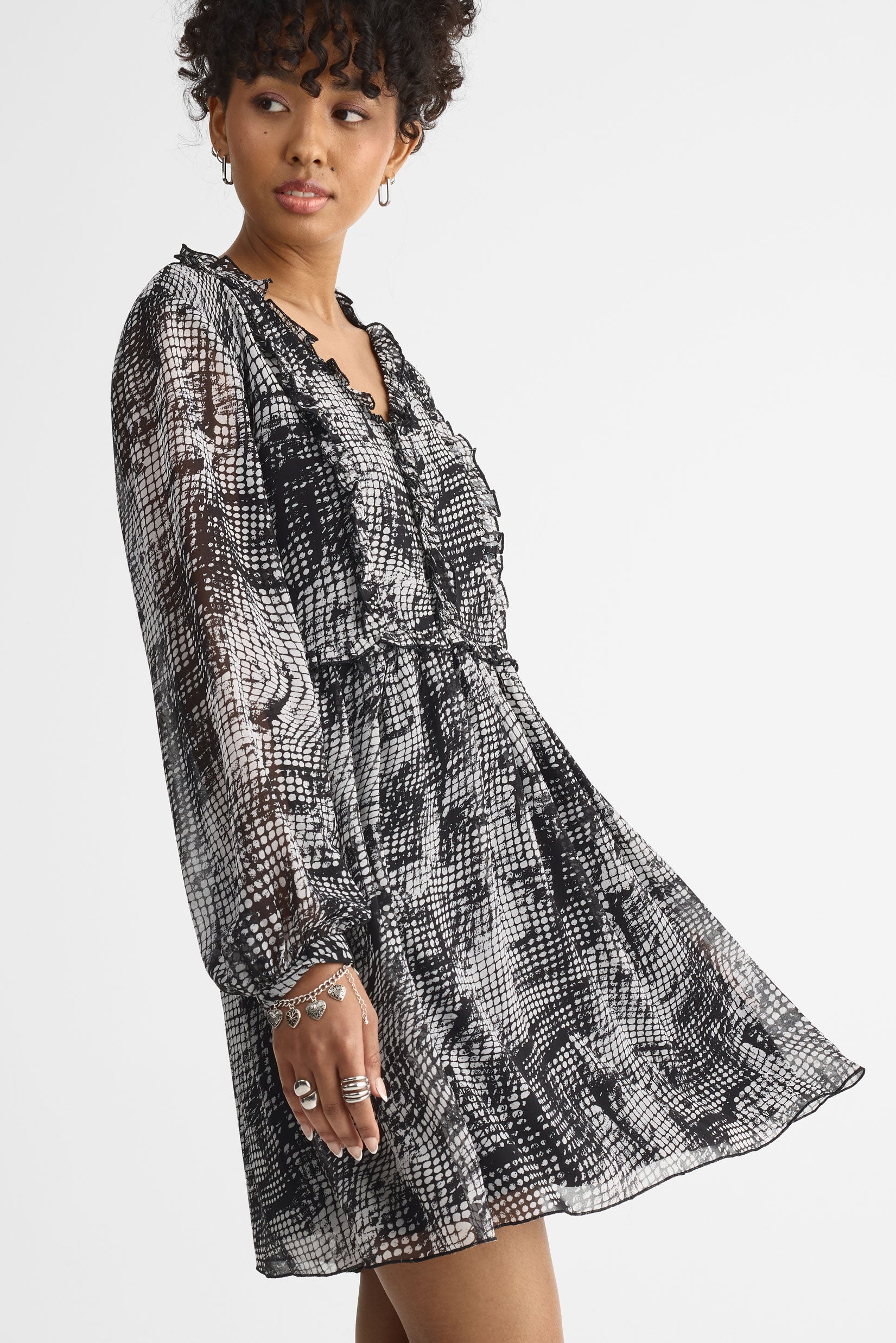 Robe longue à manches bouffantes – Femme && GRIS MULTI