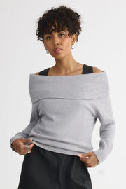 Chandail tricot off-shoulders – Femme && GRIS MIXTE