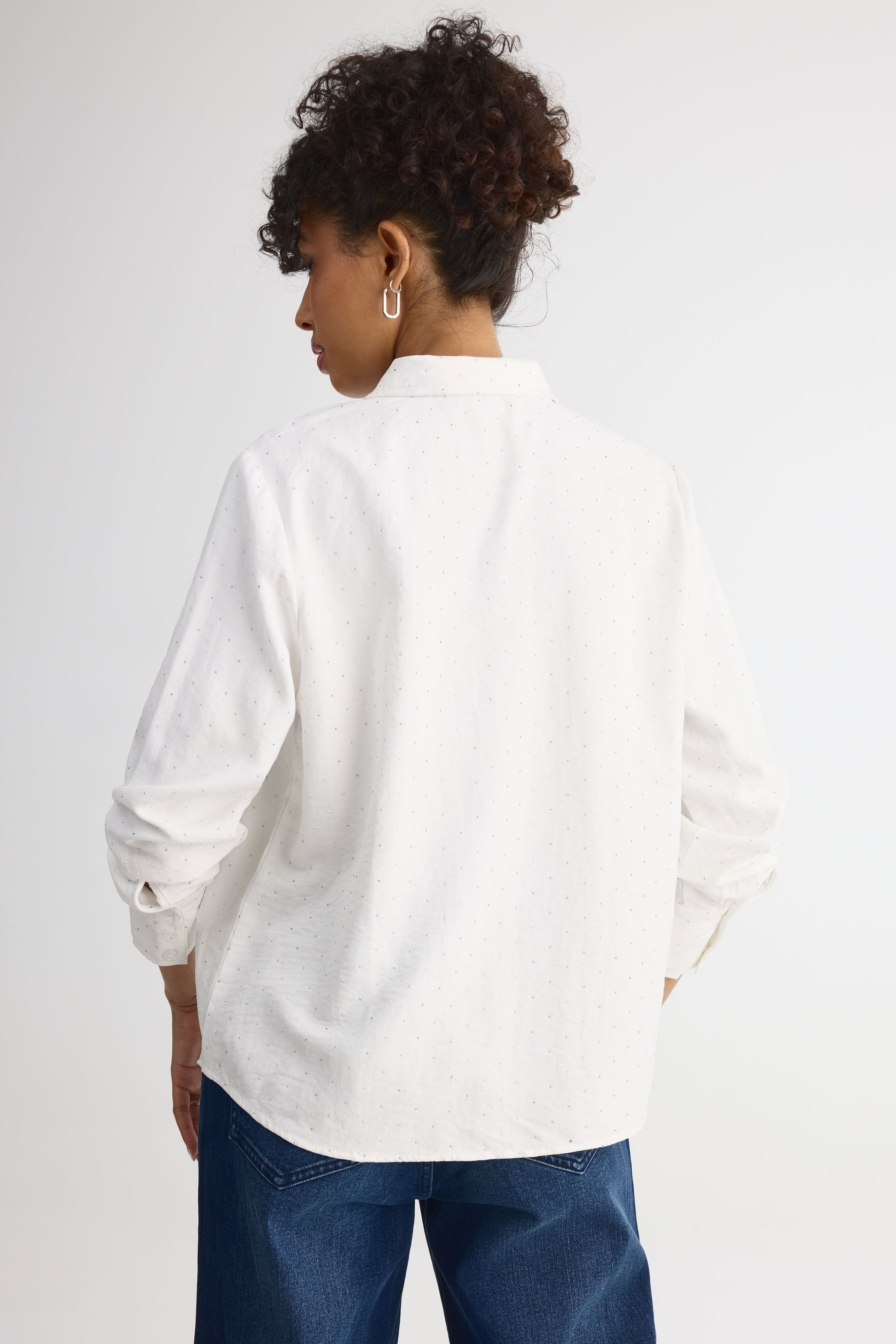 Chemisier semi-ajusté avec rhinestones - Femme && BLANC MULTI