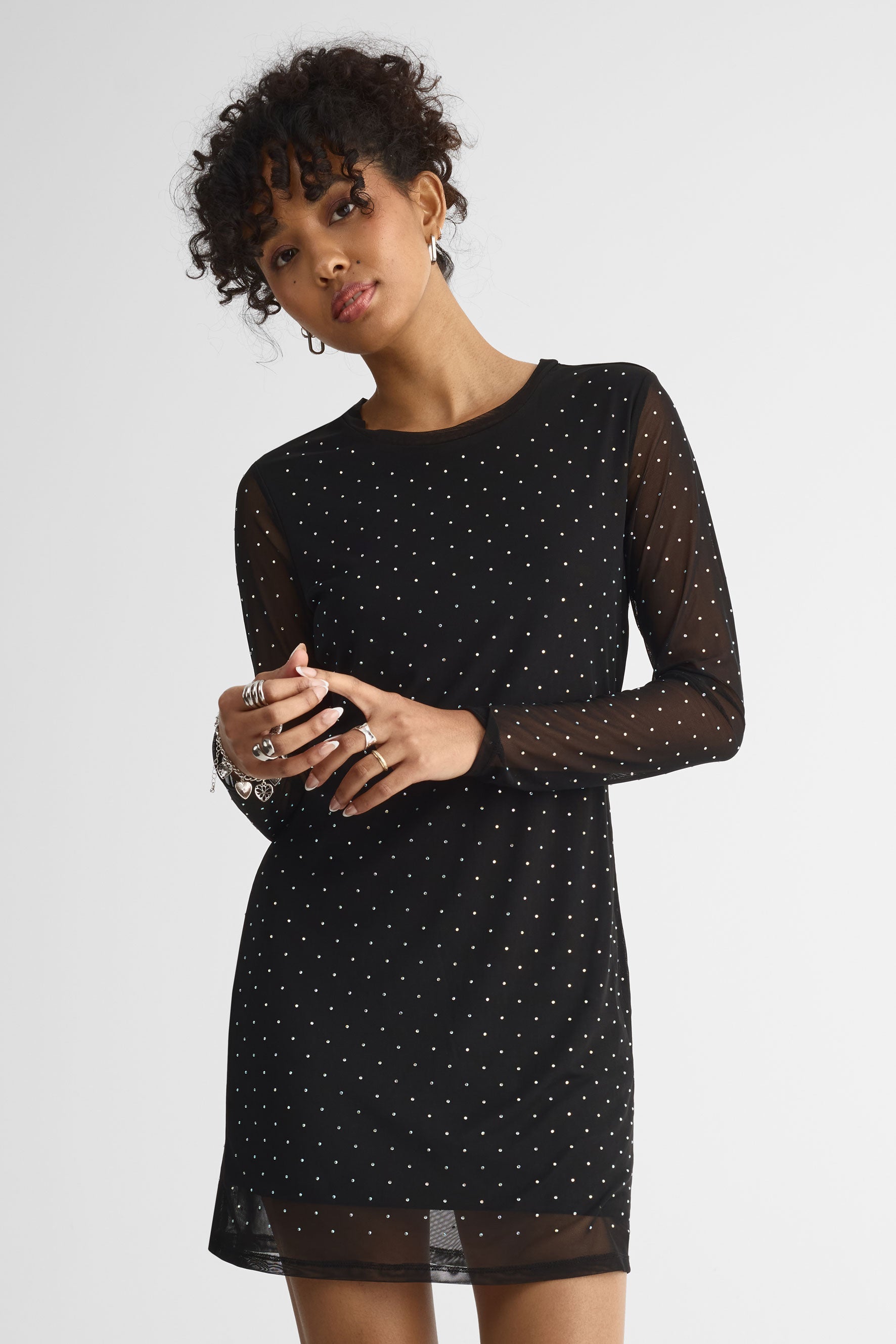 Robe en mesh à manches longues – Femme && NOIR