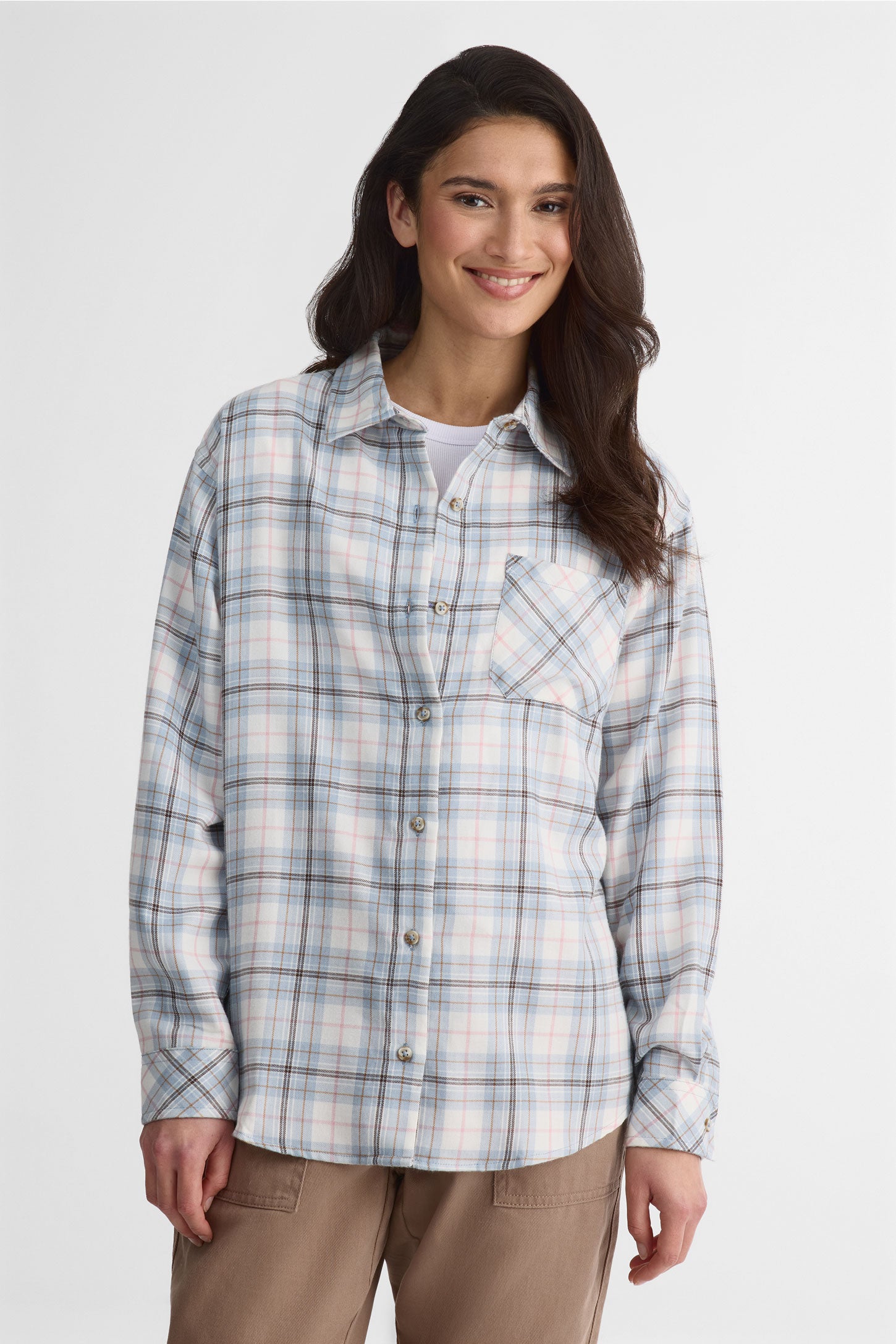 Chemisier à manches longues en flanelle - Femme && BLEU MULTI