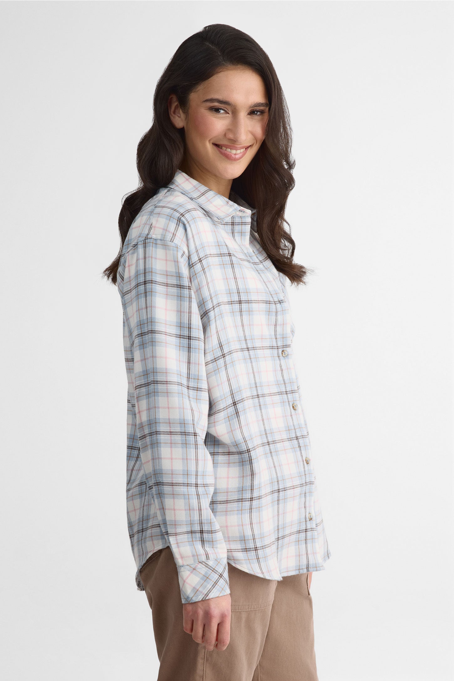 Chemisier à manches longues en flanelle - Femme && BLEU MULTI