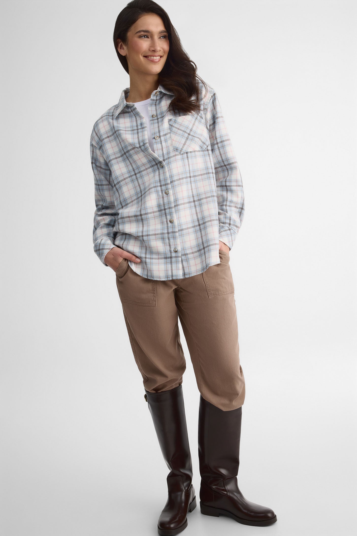 Chemisier à manches longues en flanelle - Femme && BLEU MULTI