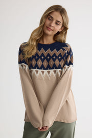 Chandail tricot à col rond – Femme && BEIGE/MULTI