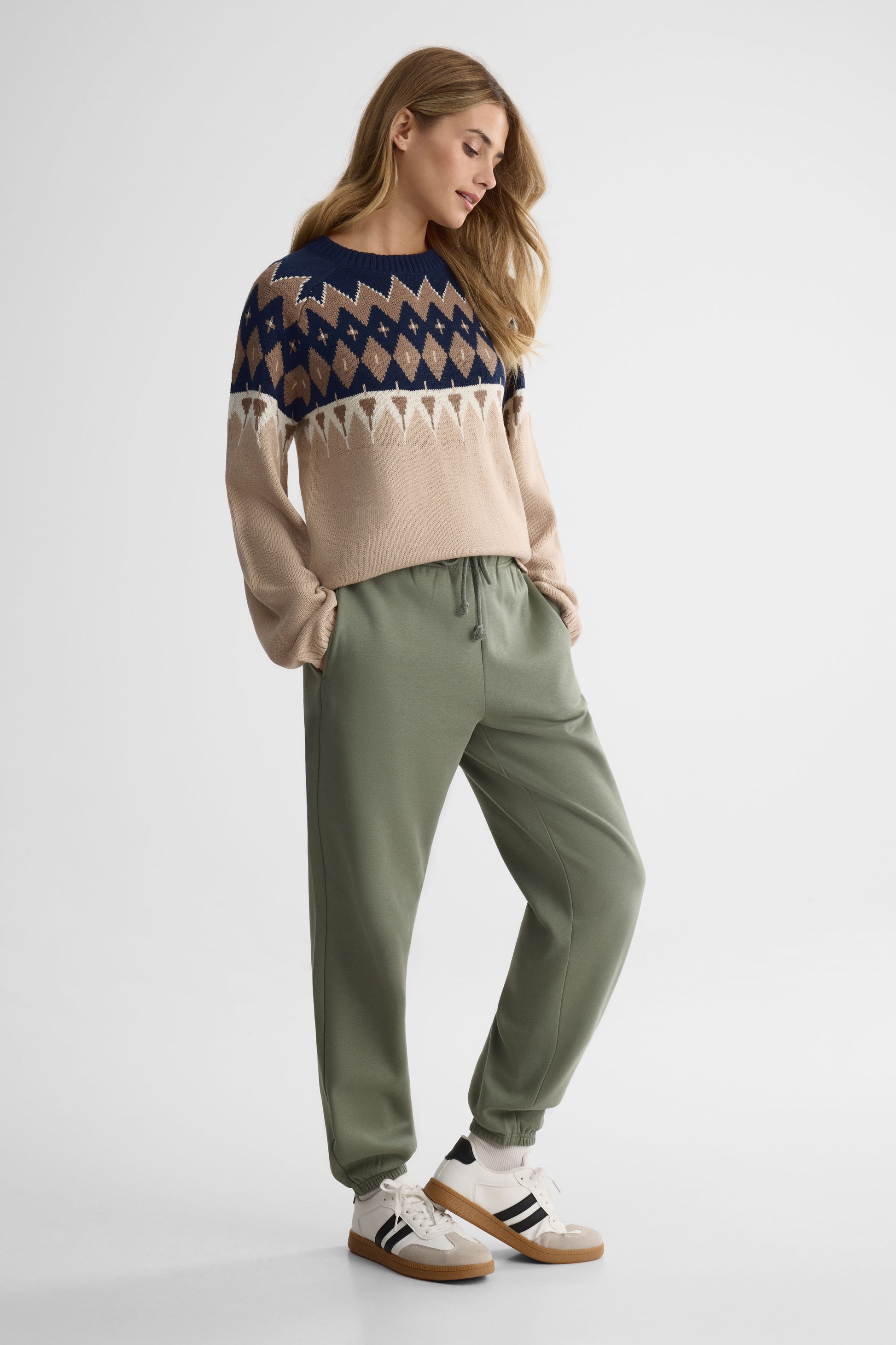 Chandail tricot à col rond – Femme && BEIGE/MULTI