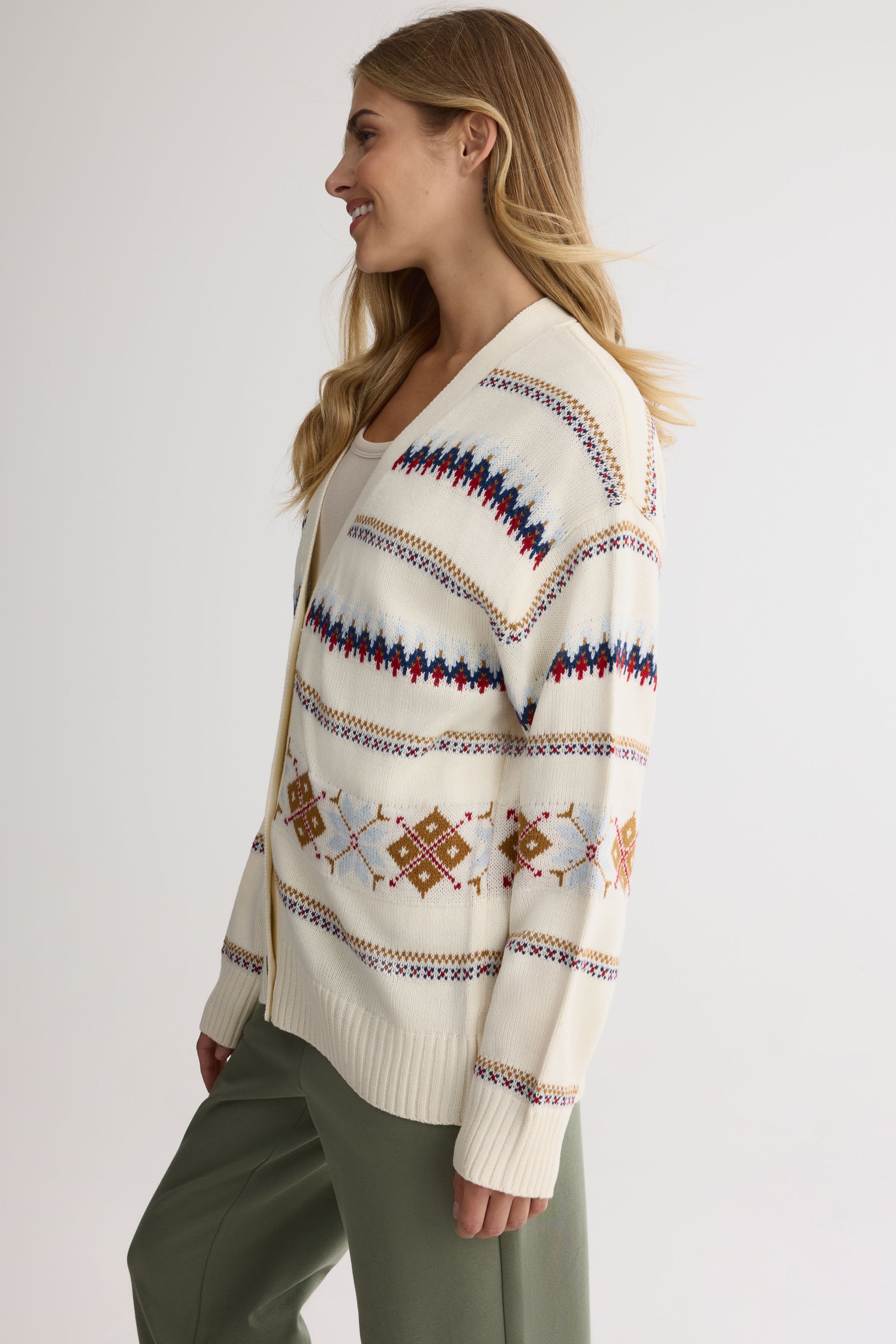 Cardigan long boxy en tricot doux – Femme && BLANC CASSÉ/MULTI