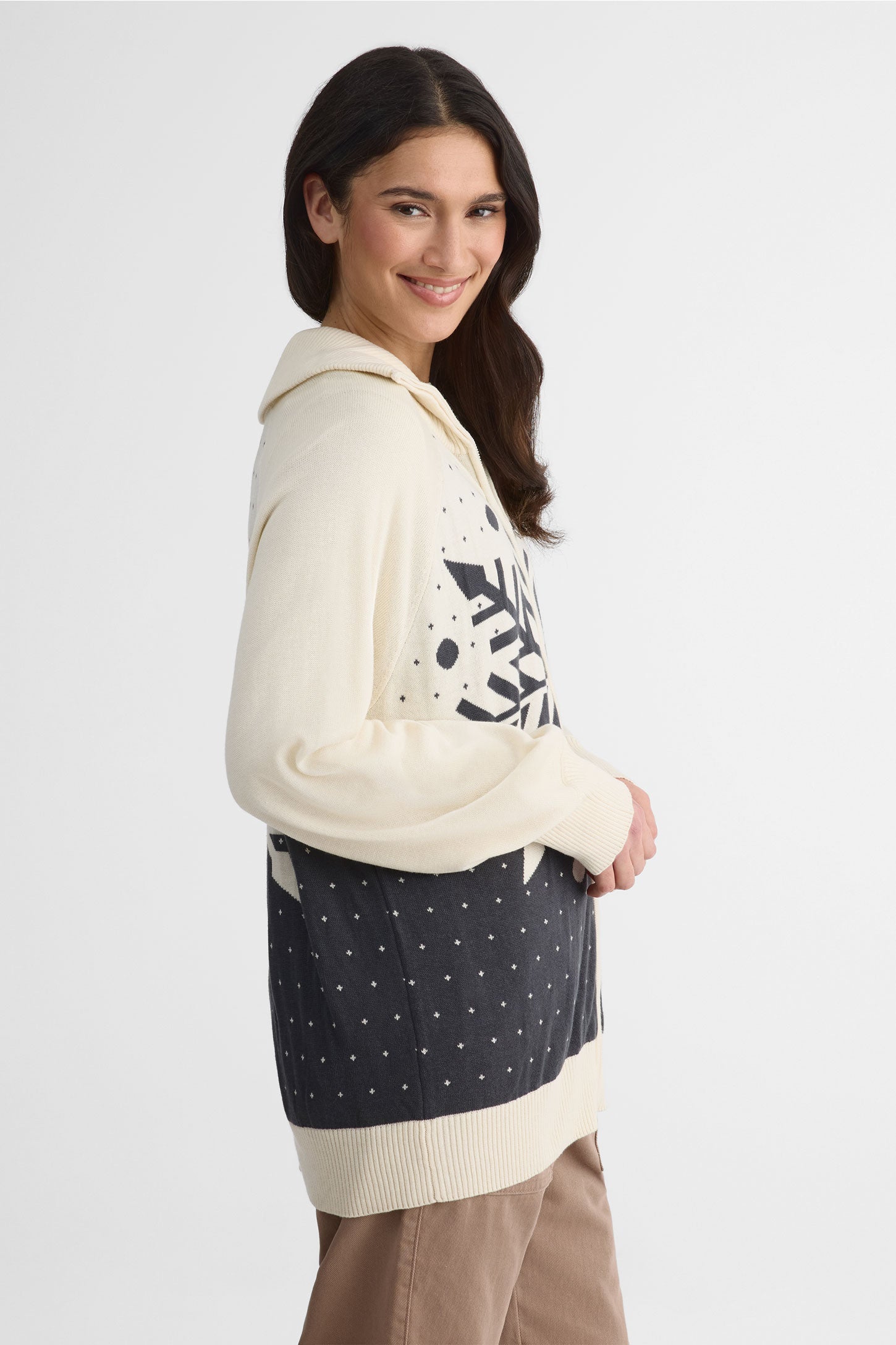 Cardigan long à col montant – Femme && CHARBON/MULTI