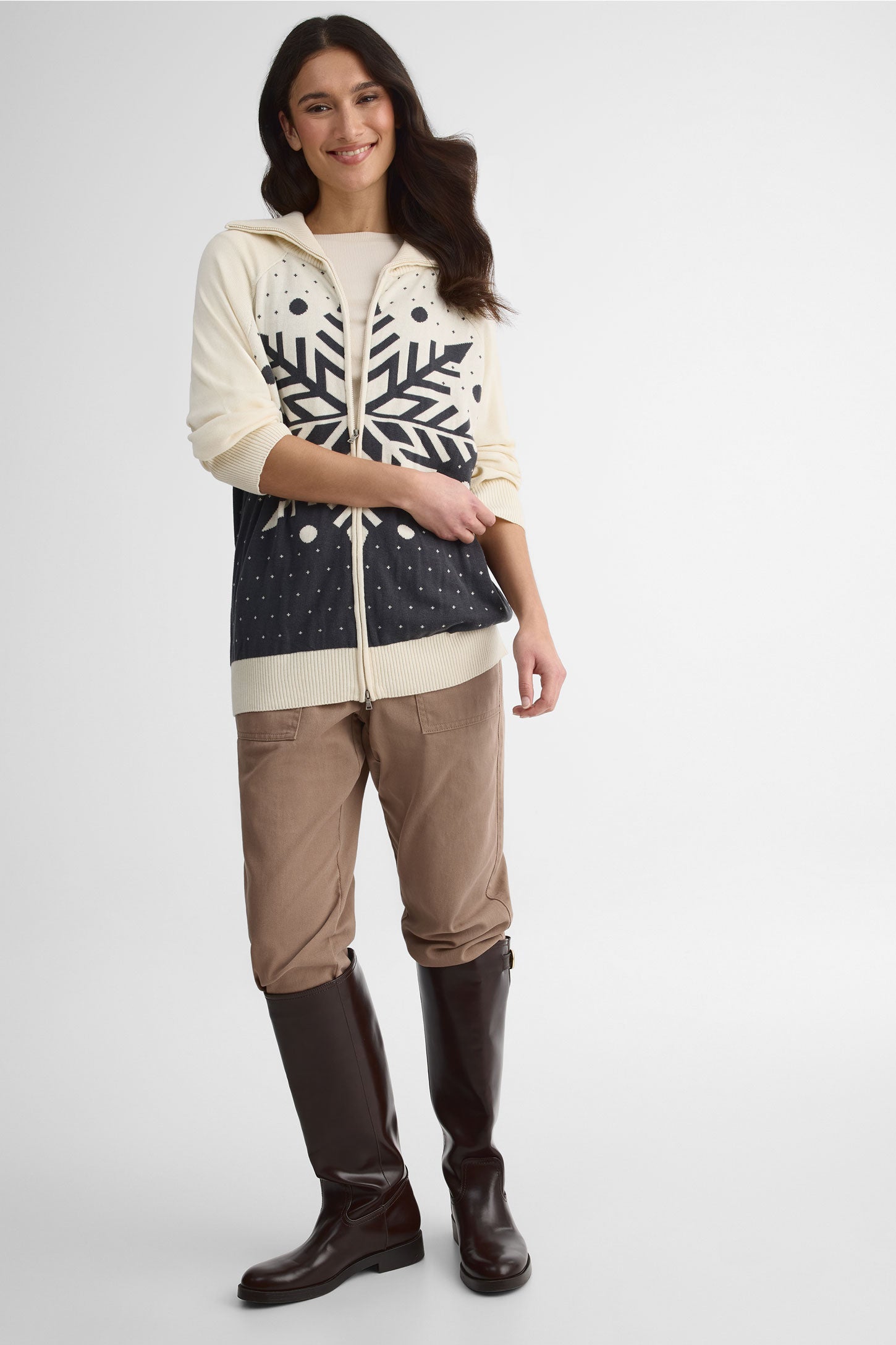 Cardigan long à col montant – Femme && CHARBON/MULTI