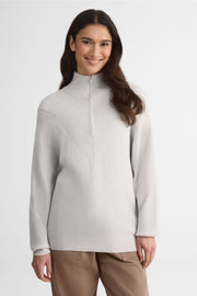 Chandail boxy col montant à zip - Femme && GRIS MIXTE