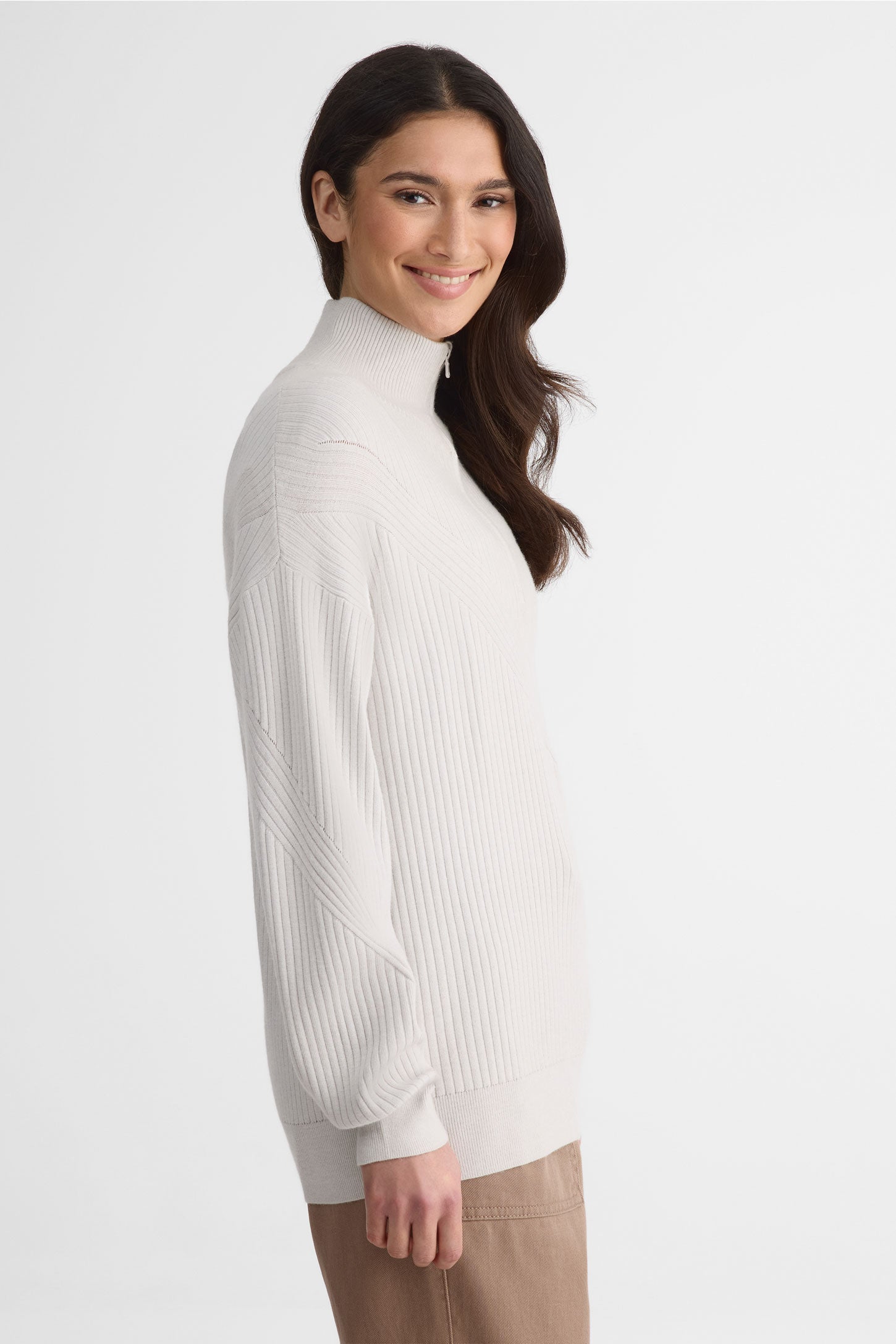 Chandail boxy col montant à zip - Femme && GRIS MIXTE