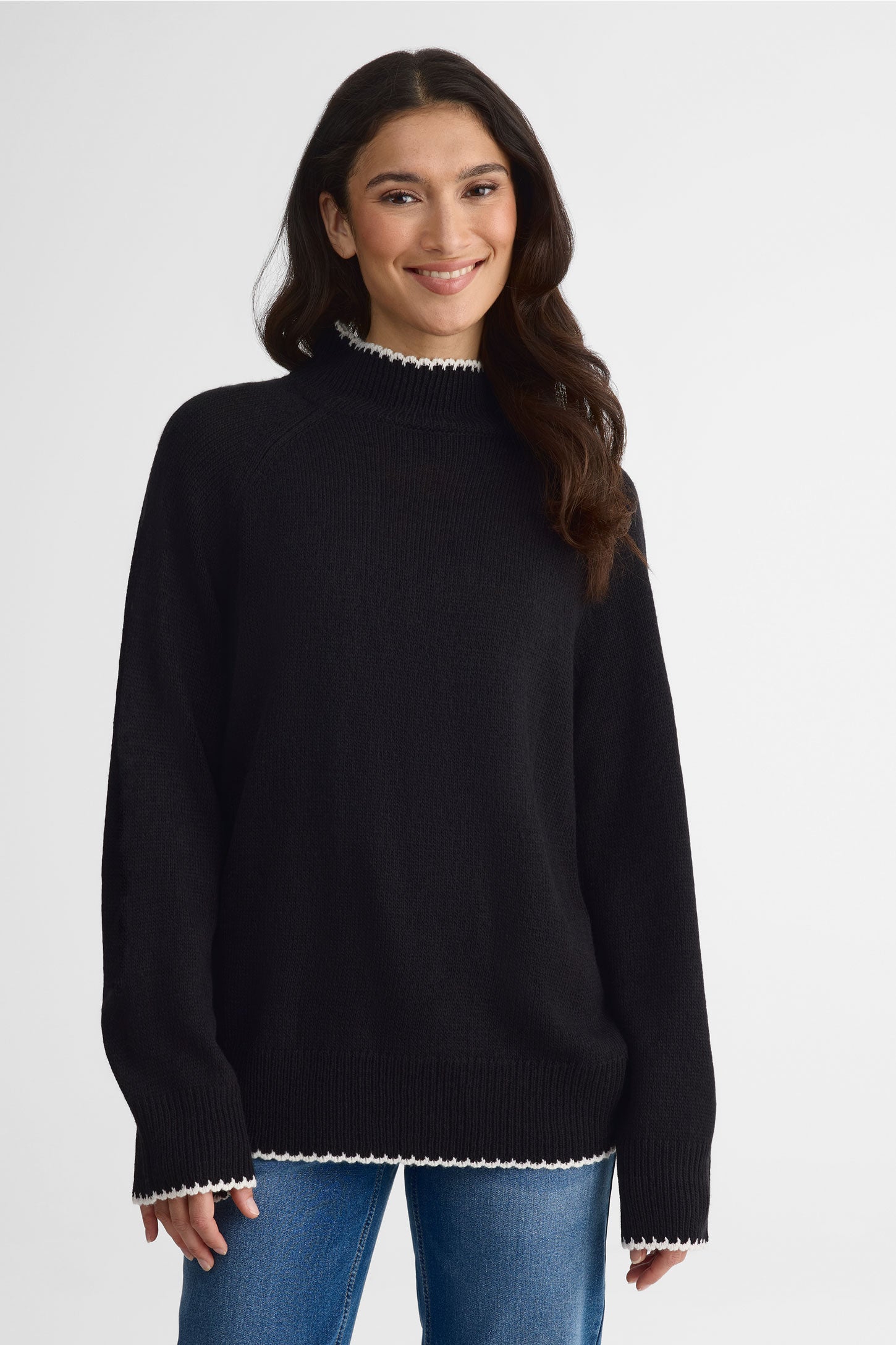 Chandail tricot à manches raglan – Femme && NOIR