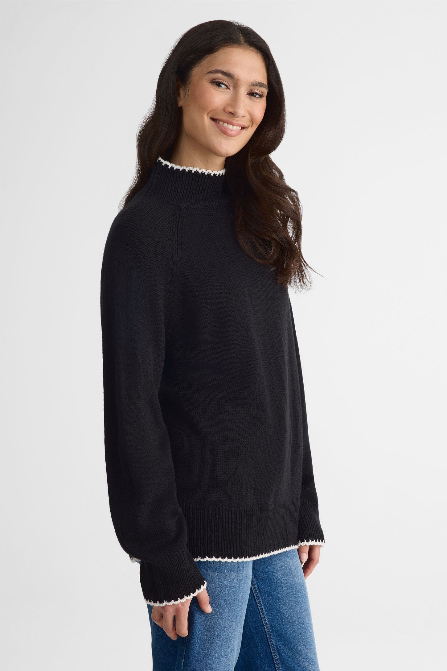 Chandail tricot à manches raglan – Femme && NOIR
