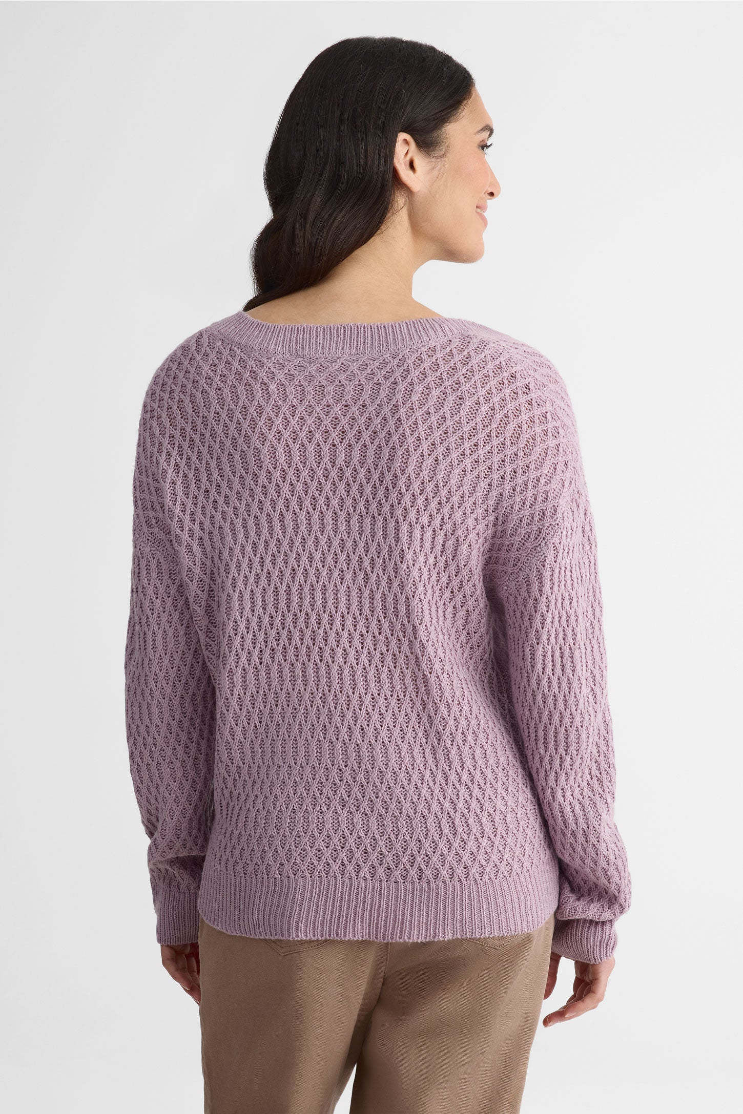 Chandail tricot col V, manches longues – Femme && MAUVE