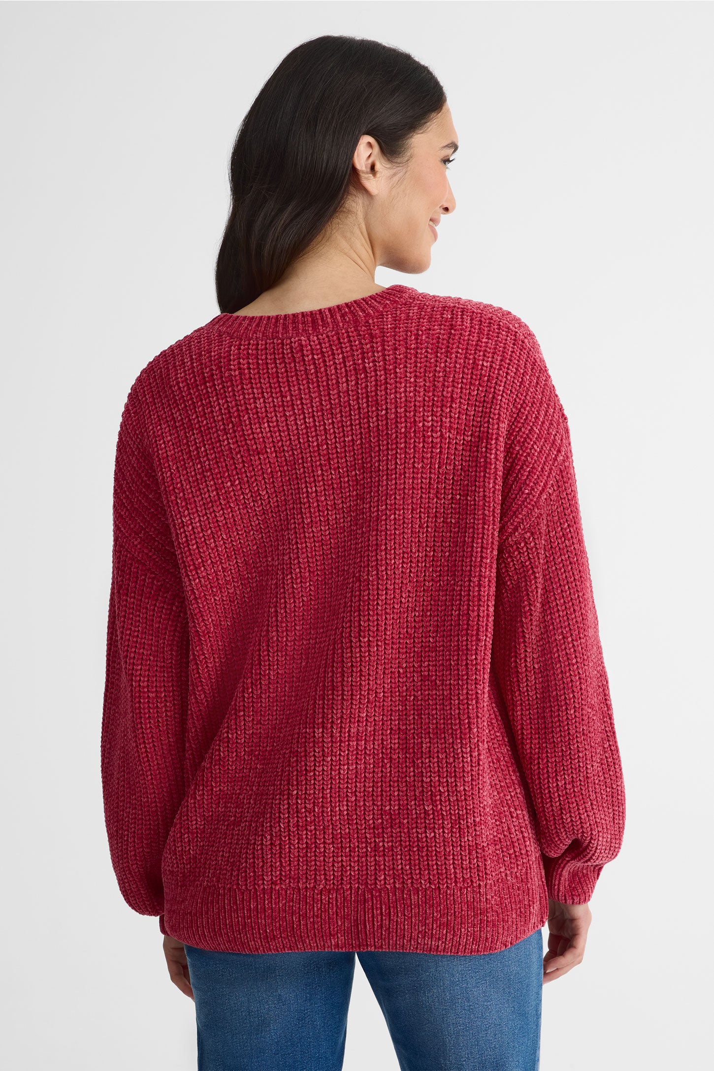 Chandail tricot chenille col rond – Femme && ROUGE