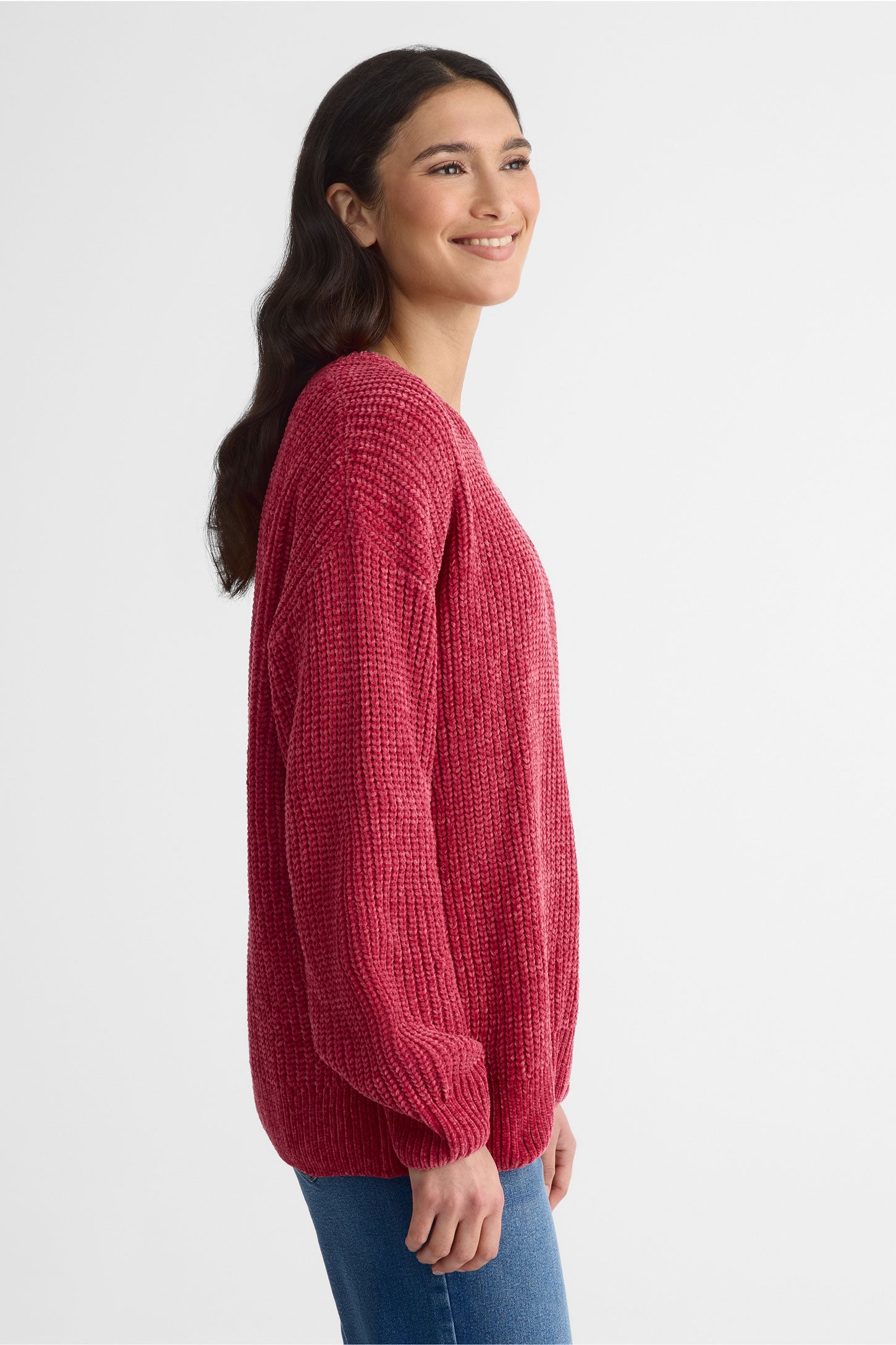 Chandail tricot chenille col rond – Femme && ROUGE
