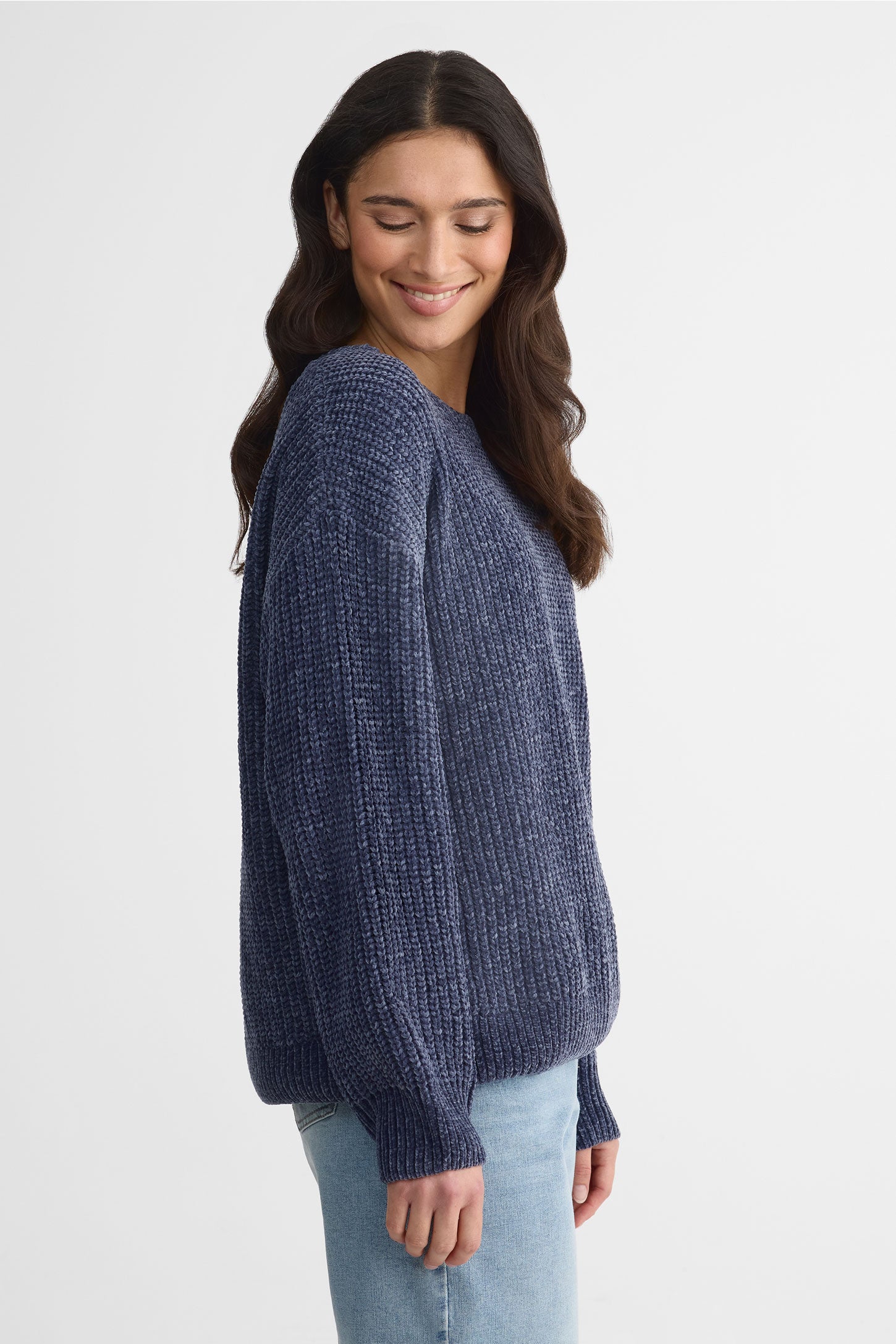 Chandail tricot chenille col rond – Femme && MARIN