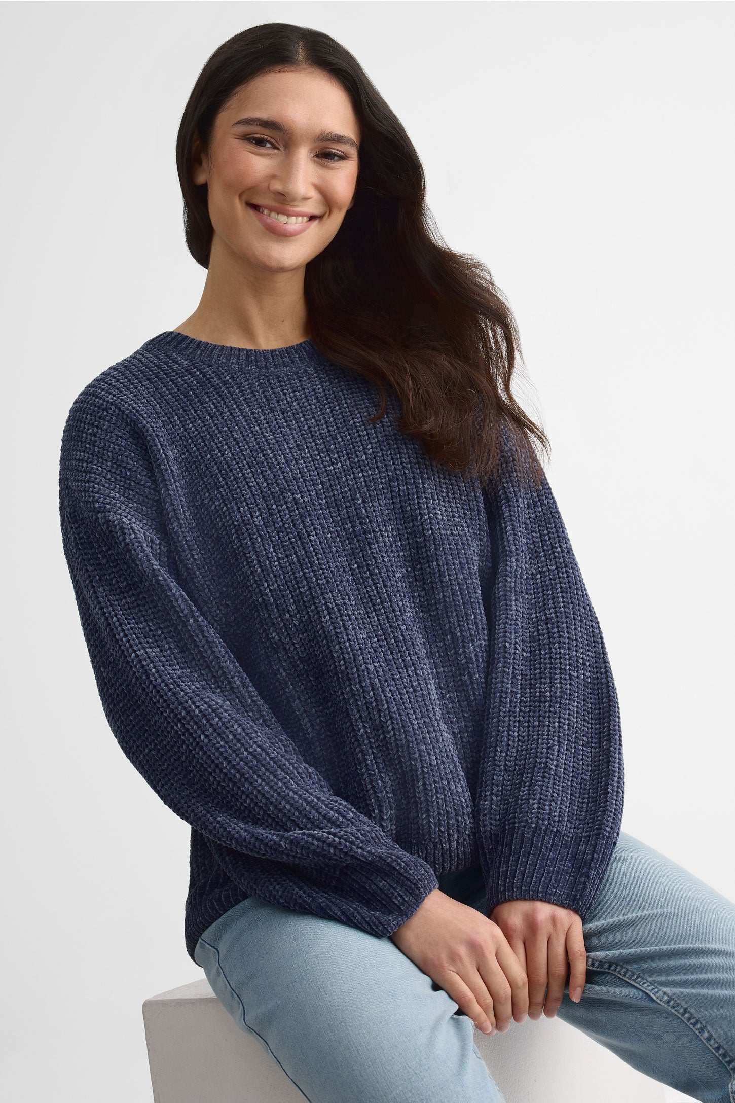 Chandail tricot chenille col rond – Femme && MARIN