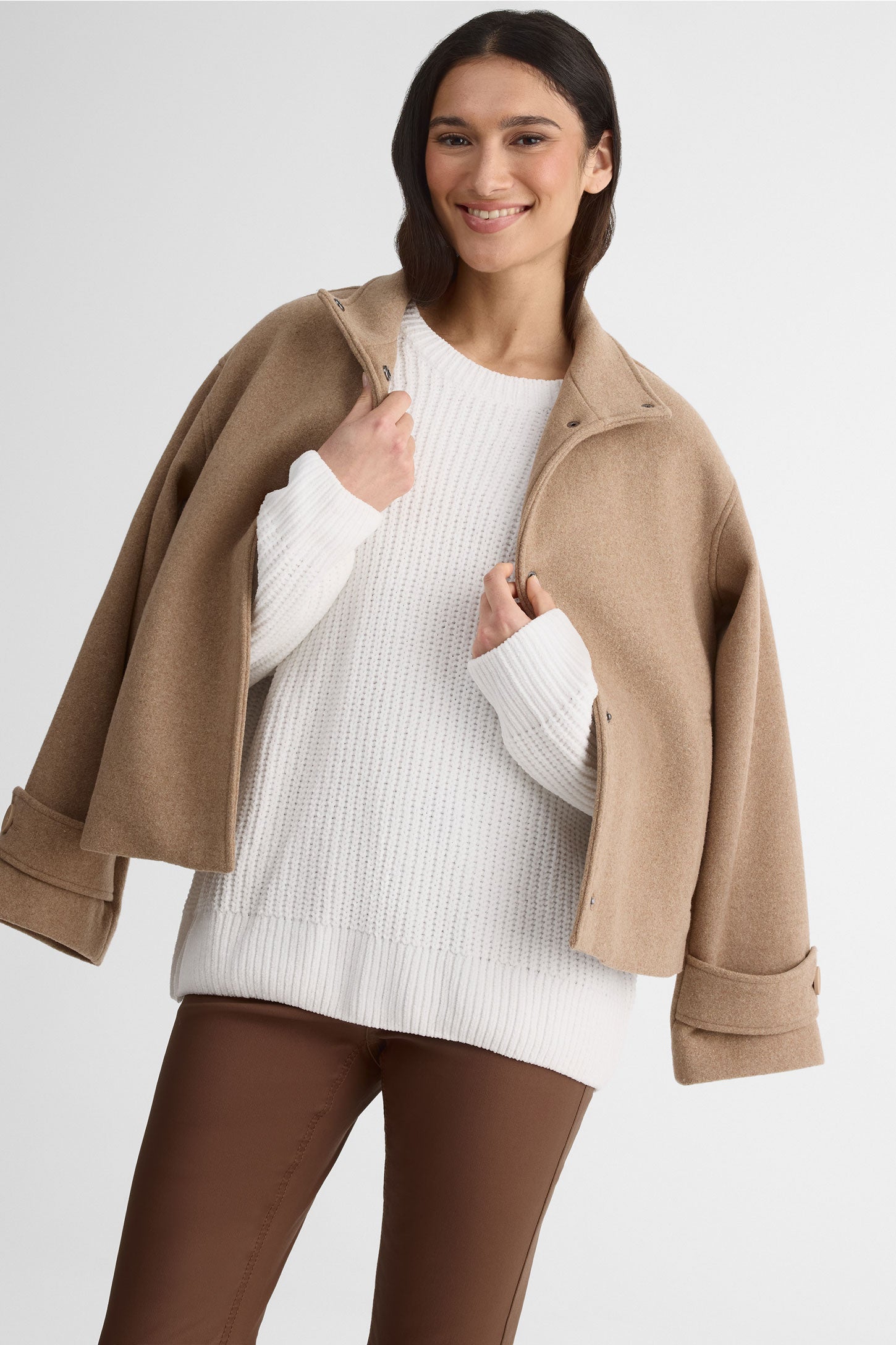 Chandail tricot chenille col rond – Femme && BLANC CASSÉ