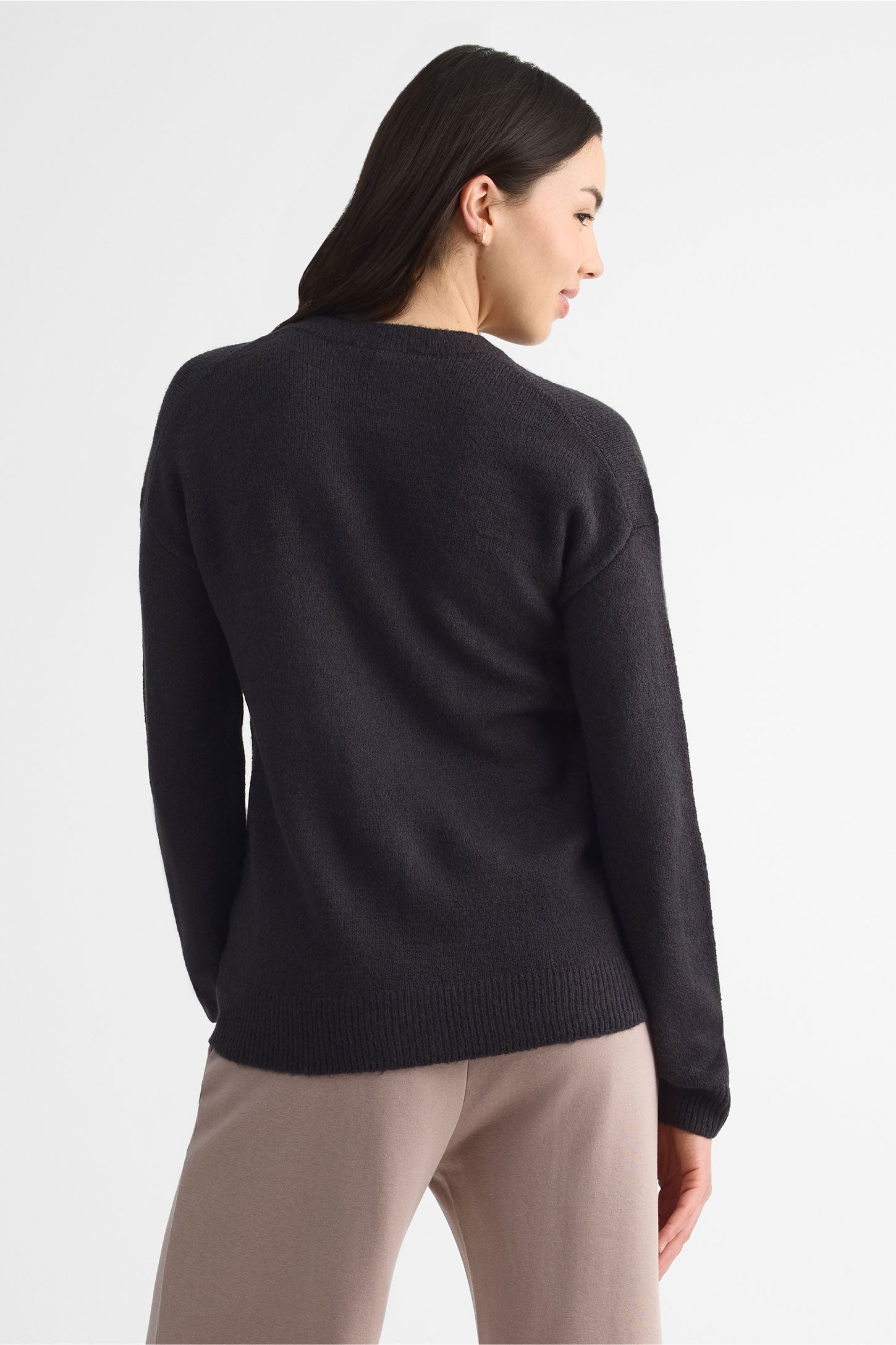 Chandail tricot uni à manches longues – Femme && CHARBON MIXTE