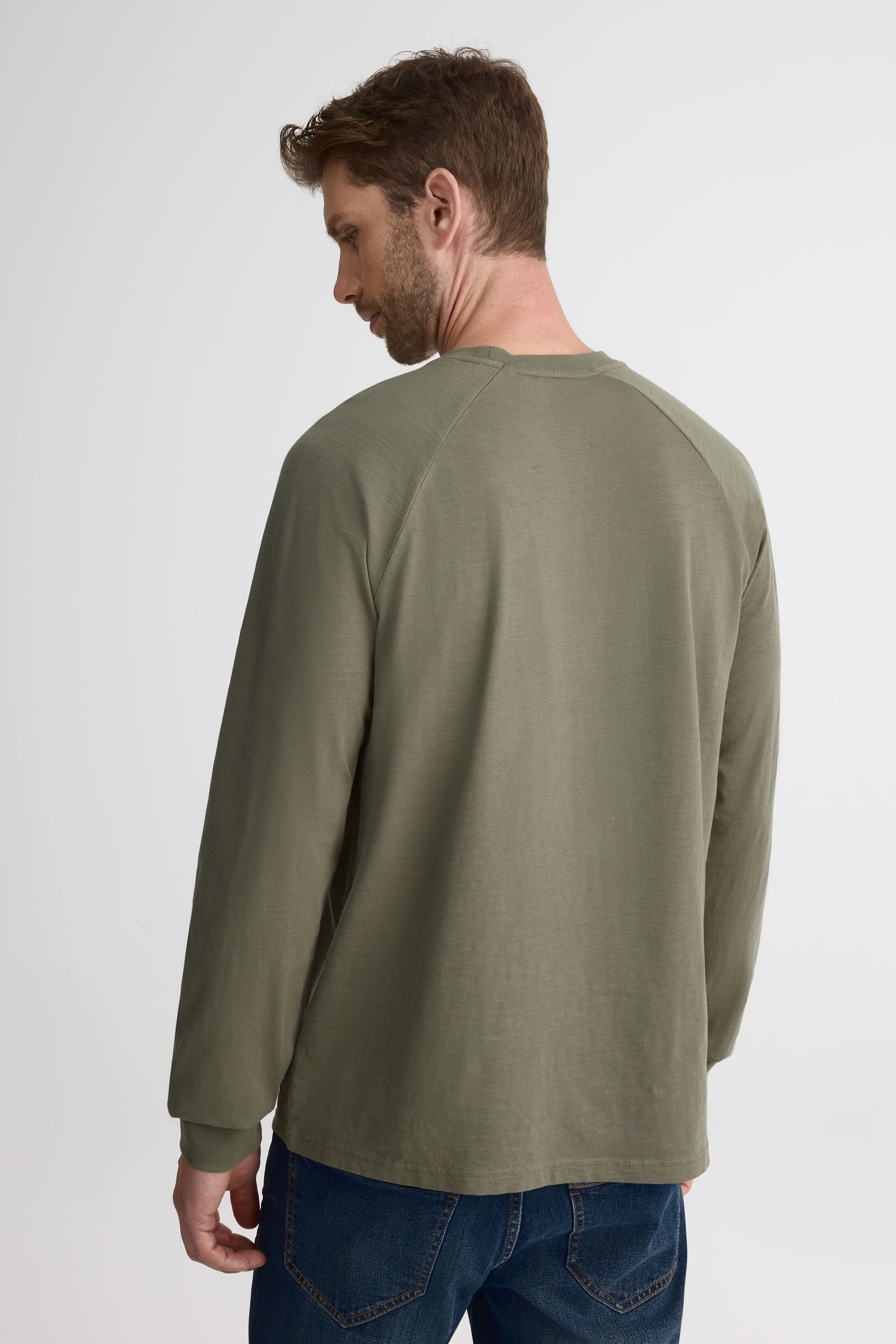 Chandail à manches longues en coton uni – Homme && KAKI