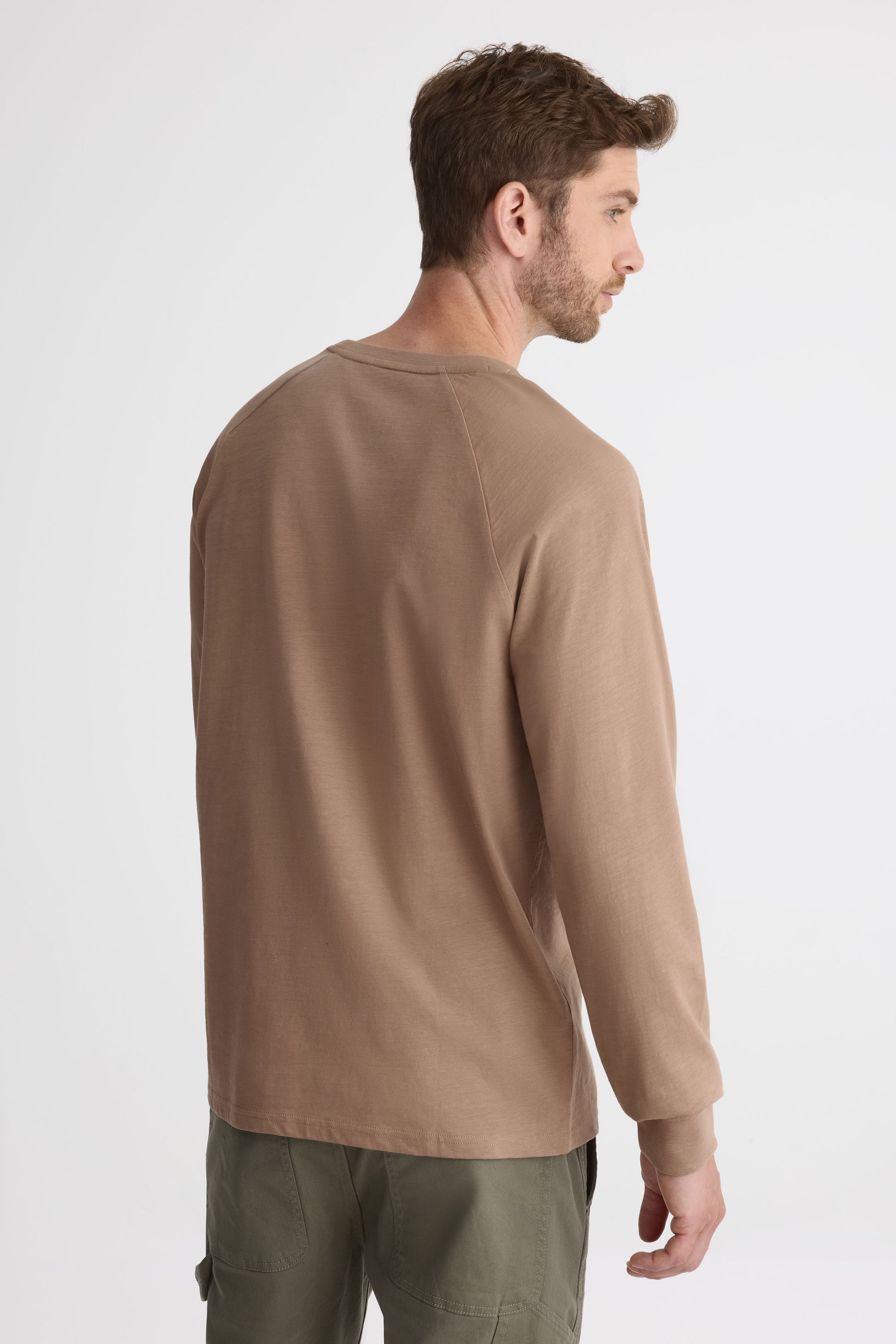 Chandail à manches longues en coton uni – Homme && TAUPE
