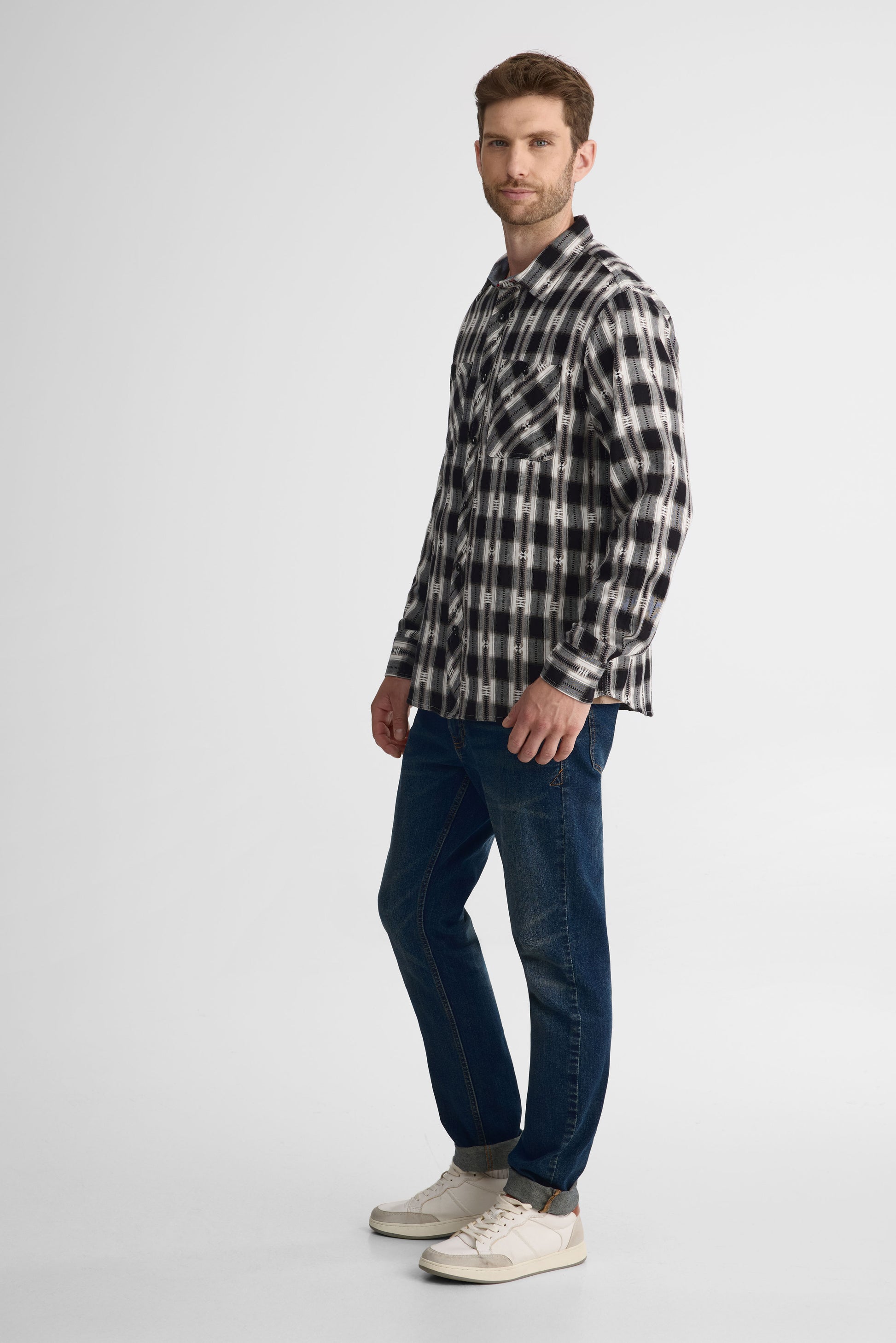 Chemise à manches longues en jacquard - Homme && BLANC CASSÉ/MULTI
