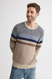 Chandail tricot rayé à manches longues - Homme && OATMEAL