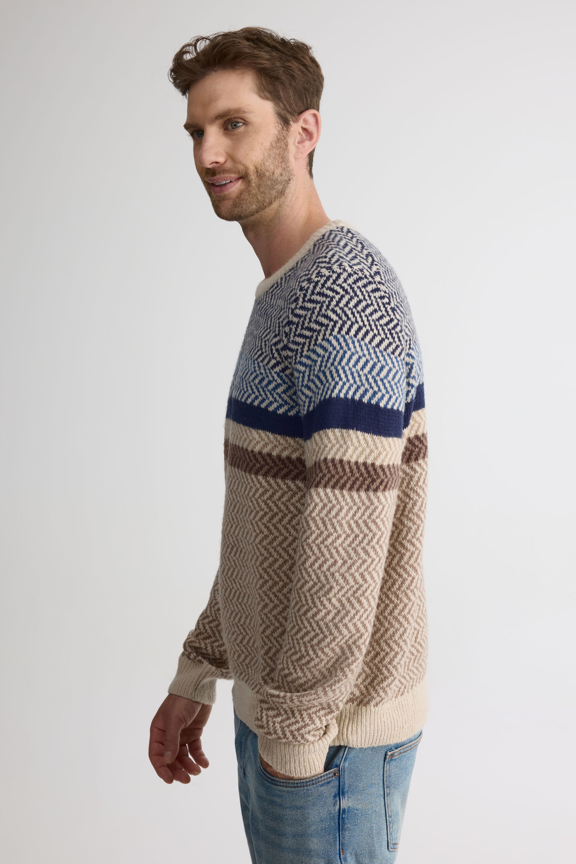 Chandail tricot rayé à manches longues - Homme && OATMEAL
