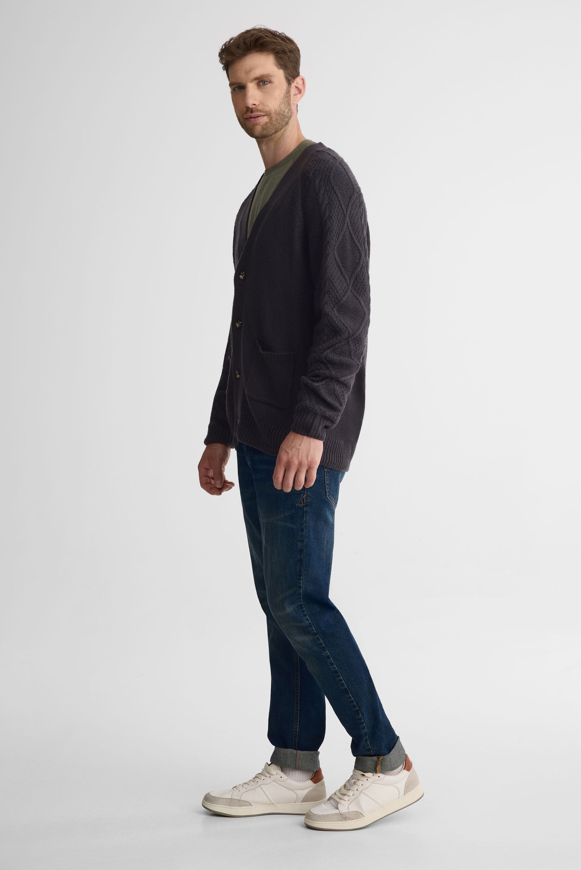 Cardigan tricot à manches longues – Homme && CHARBON MIXTE