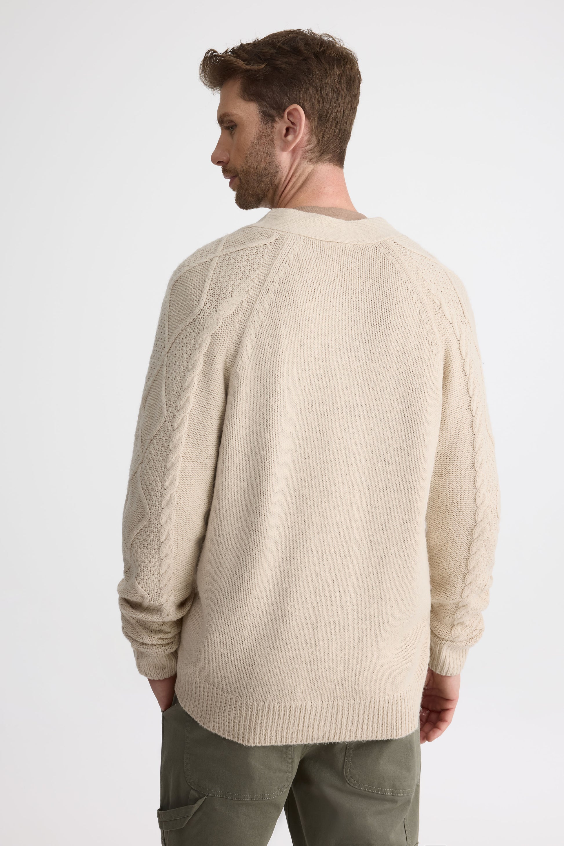 Cardigan tricot à manches longues – Homme && OATMEAL