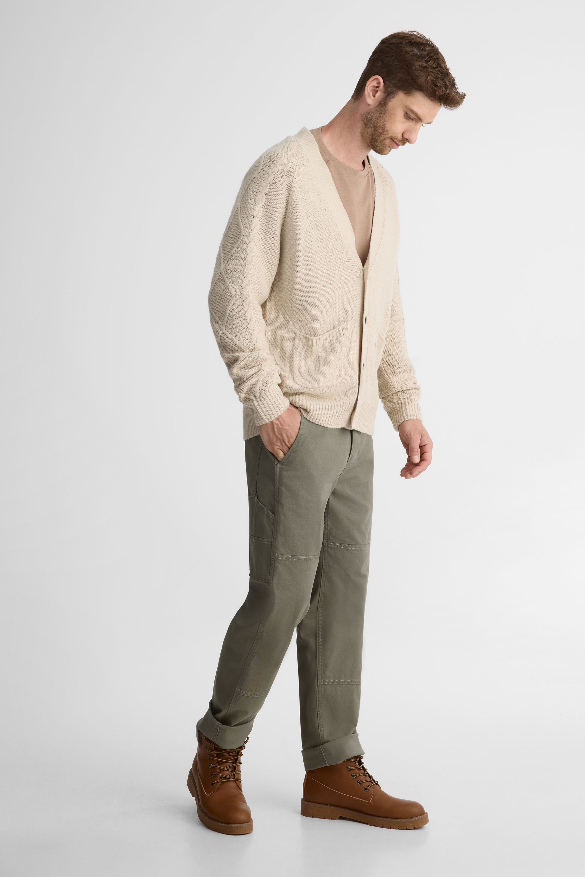 Cardigan tricot à manches longues – Homme && OATMEAL
