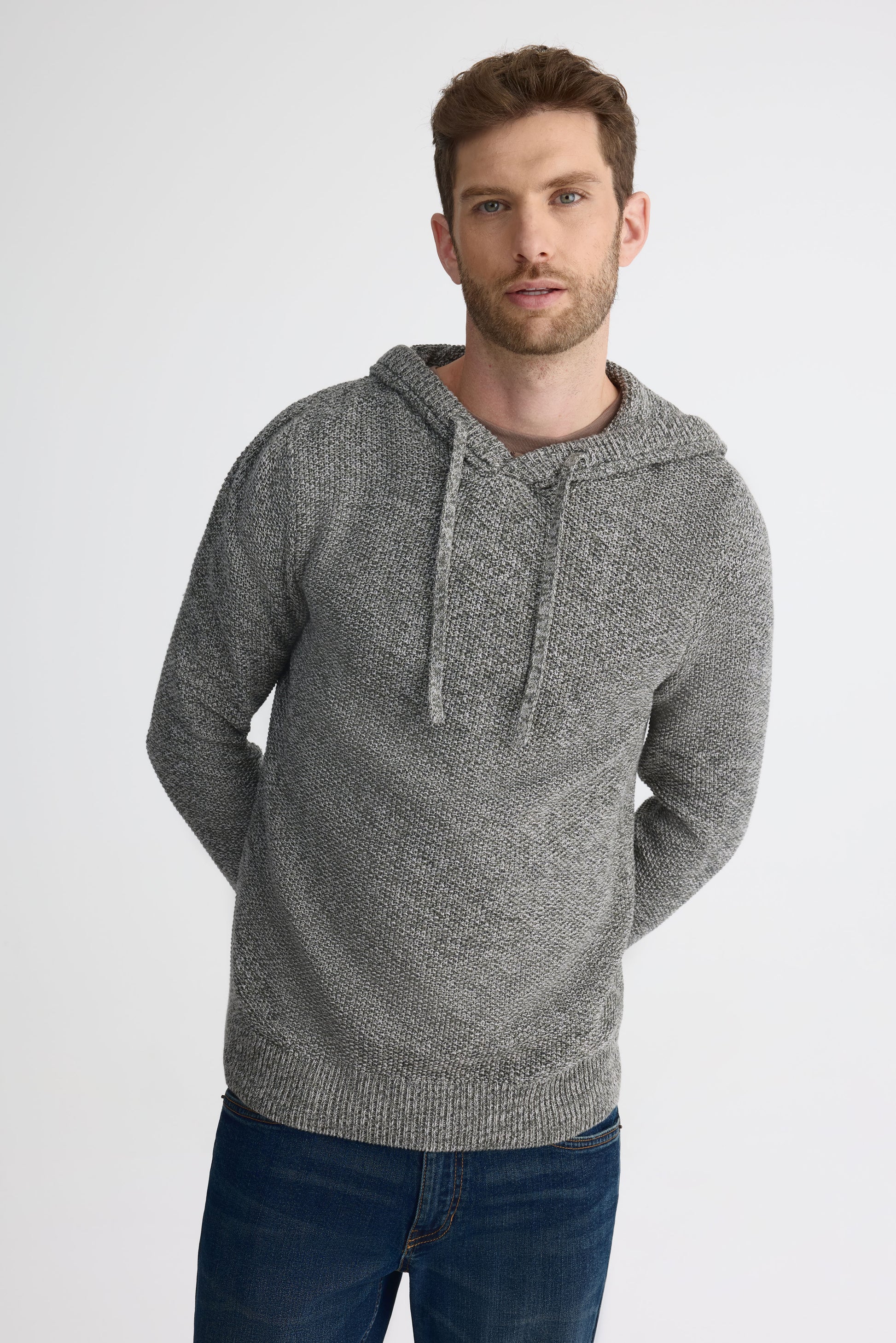 Chandail tricot à capuchon en coton - Homme && GRIS MULTI