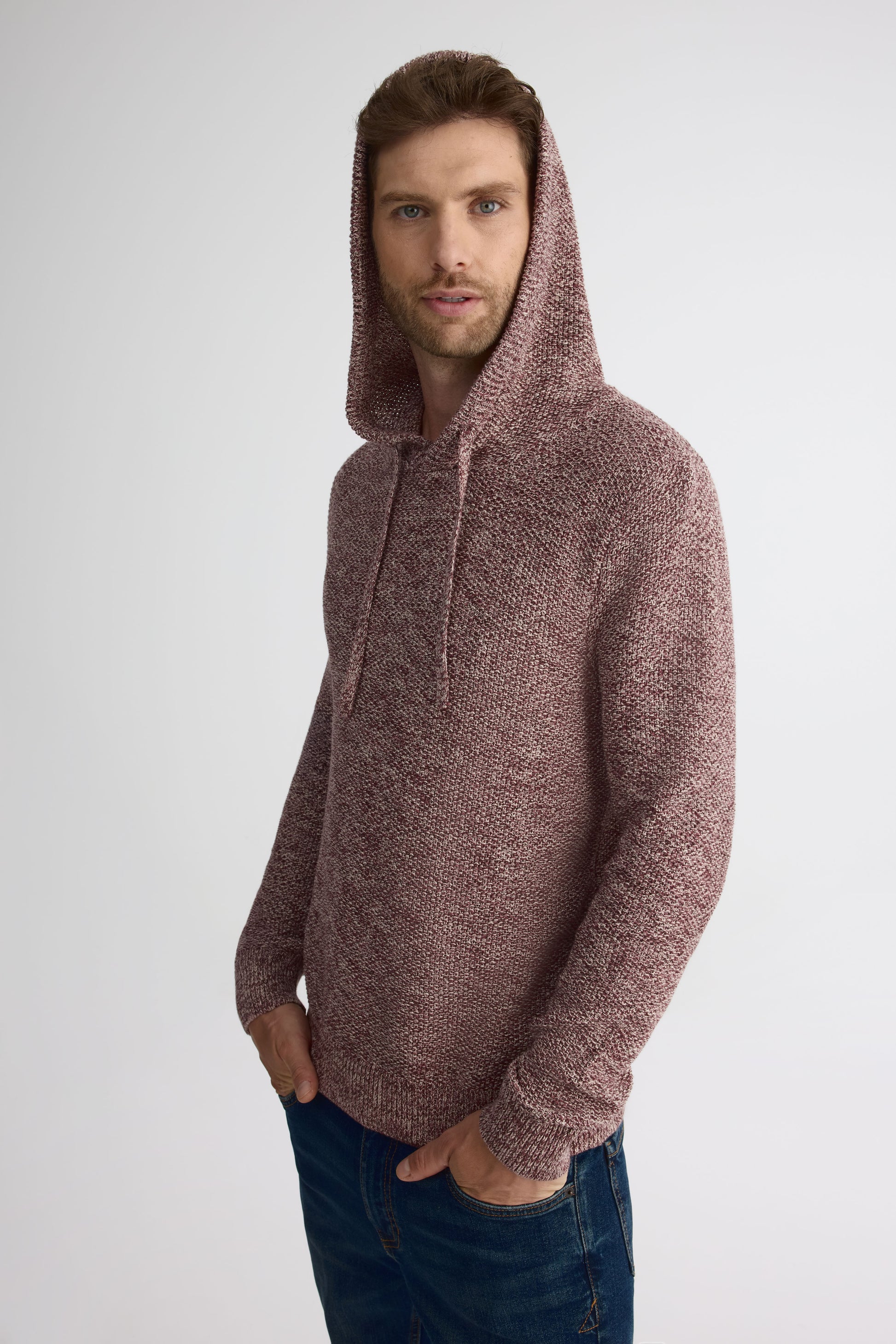 Chandail tricot à capuchon en coton - Homme && BRUN/MULTI