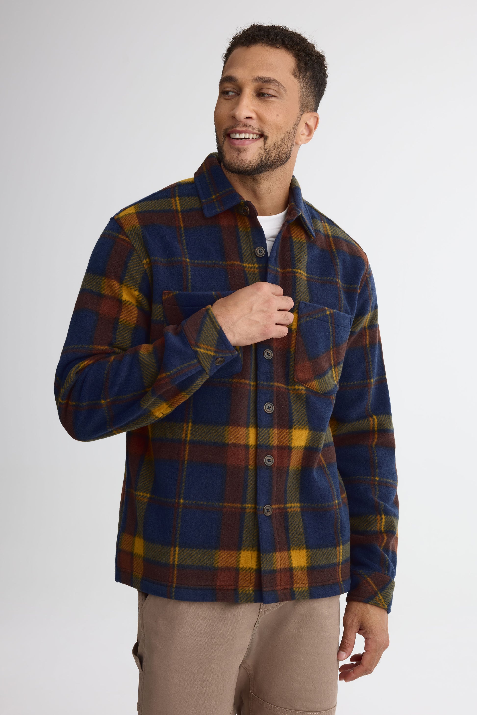 Chemise polaire à carreaux - Homme && MARIN/MULTI