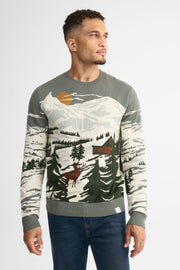Chandail tricot col rond à manches longues – Homme && VERT