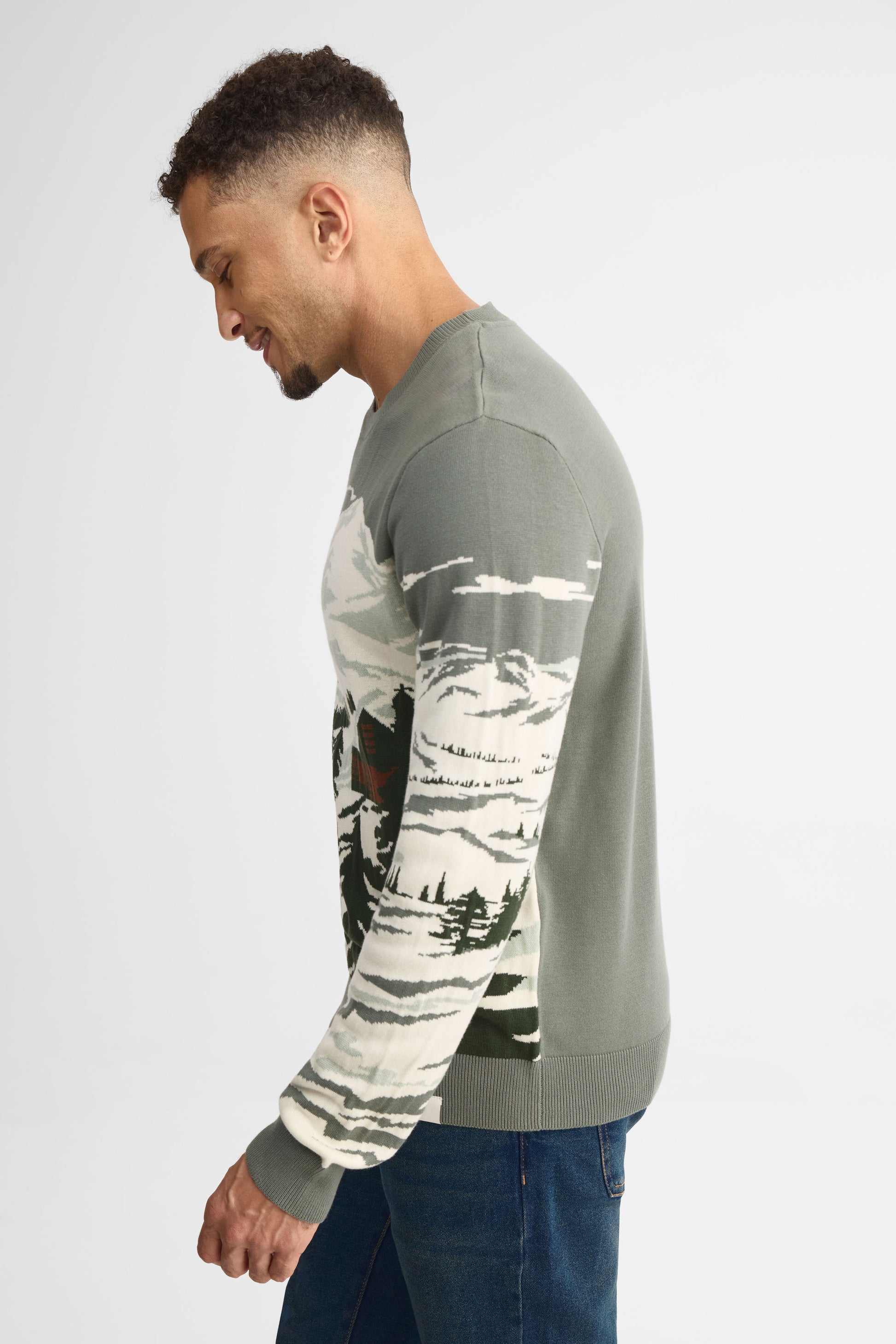 Chandail tricot col rond à manches longues – Homme && VERT