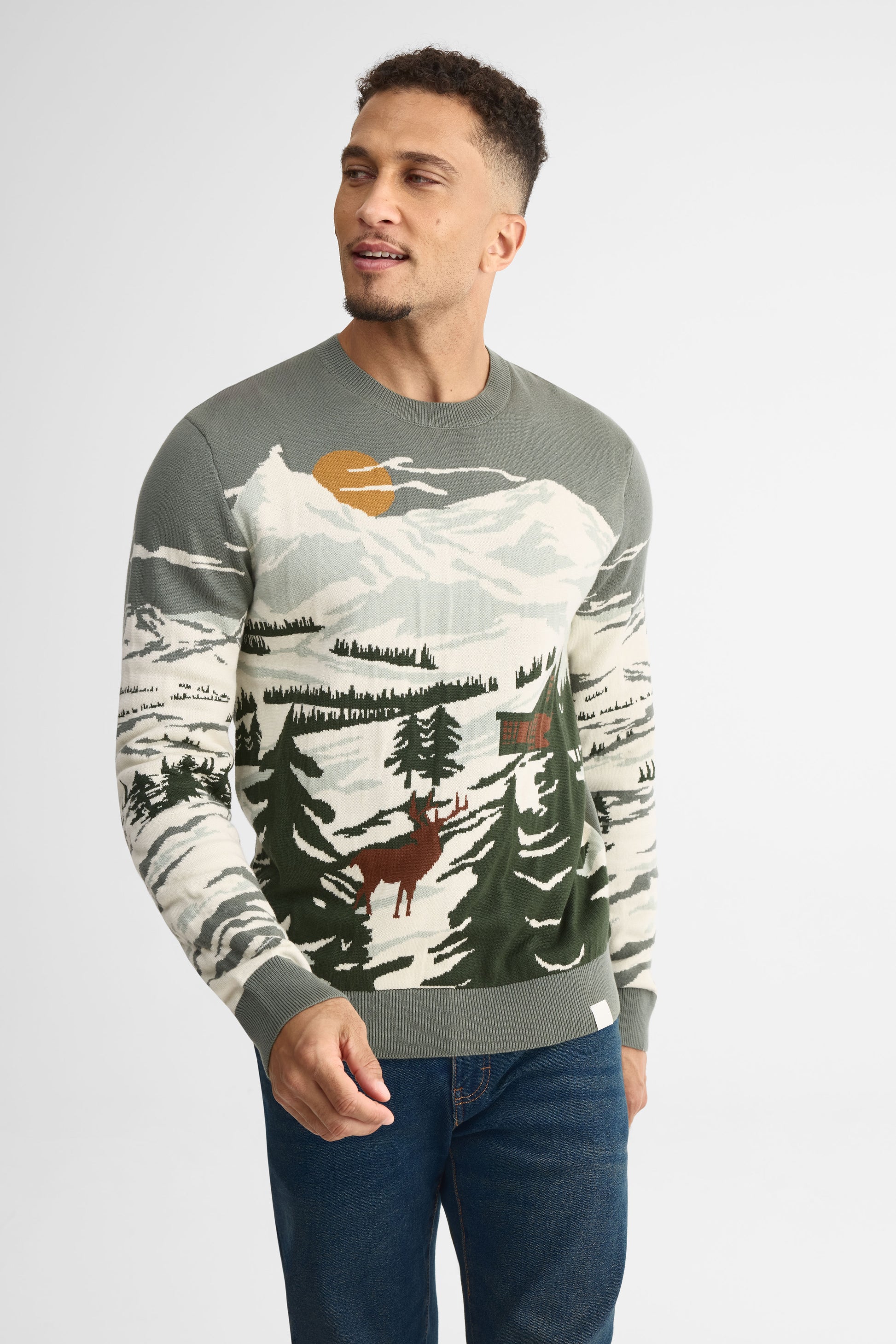 Chandail tricot col rond à manches longues – Homme && VERT