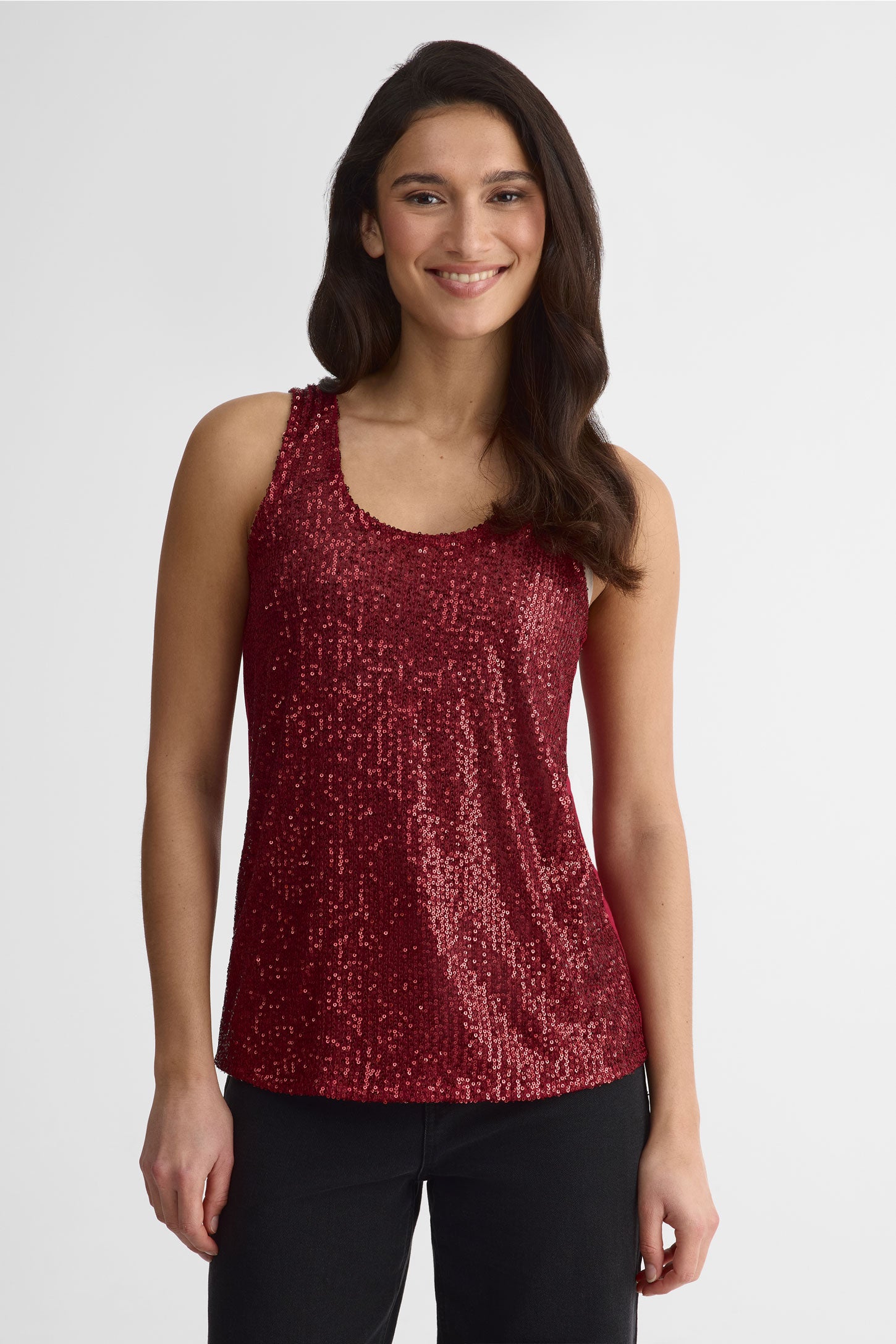 Camisole col rond à sequins – Femme && ROUGE