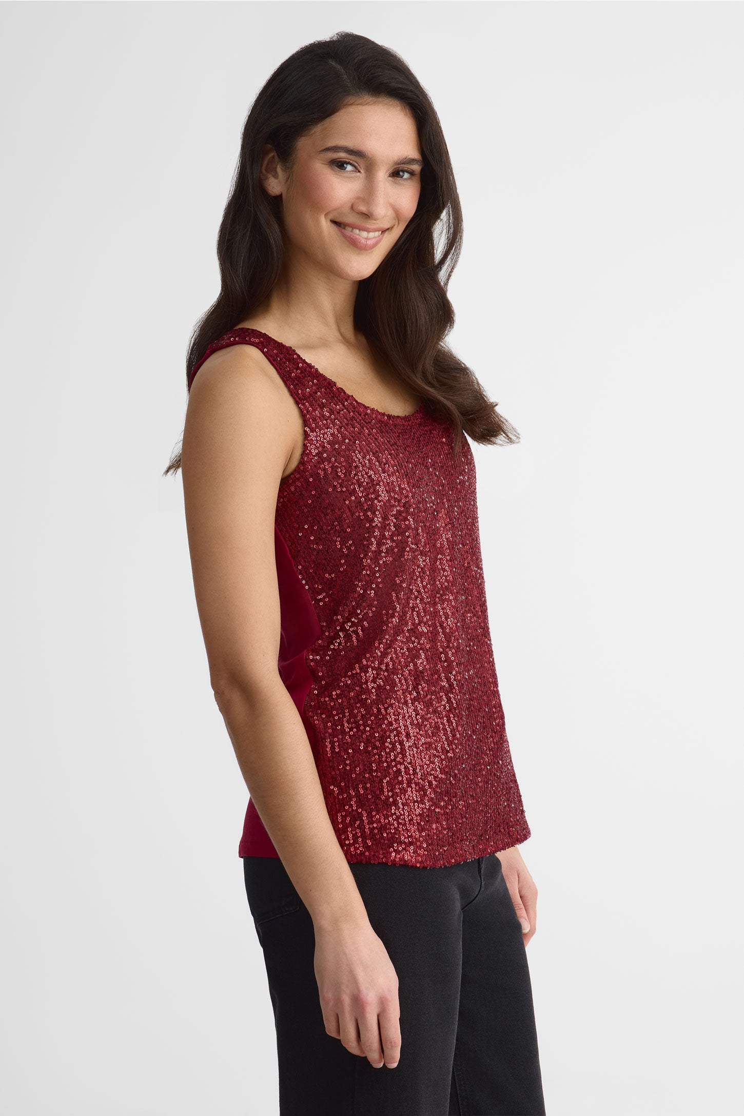 Camisole col rond à sequins – Femme && ROUGE