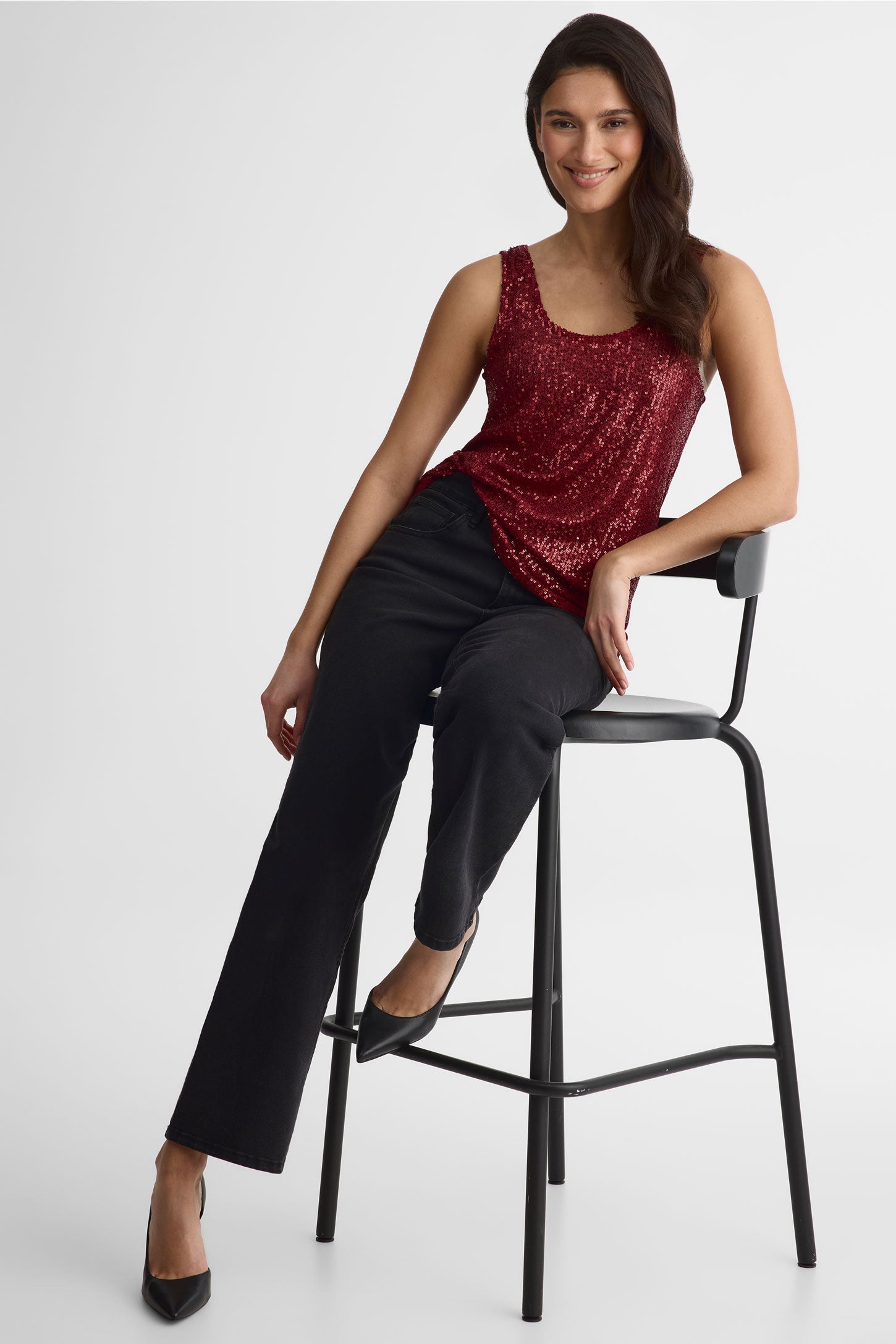 Camisole col rond à sequins – Femme && ROUGE