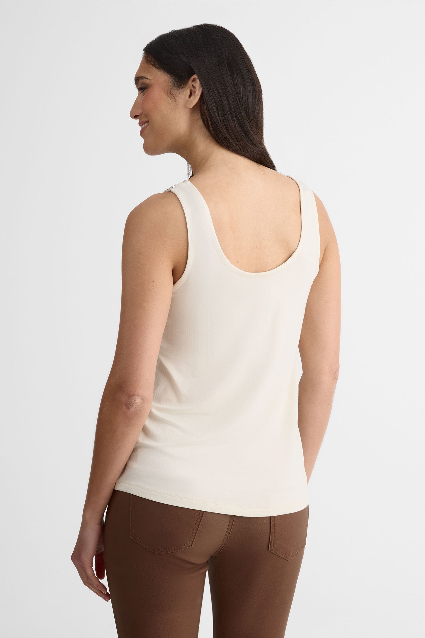 Camisole col rond à sequins – Femme && BEIGE