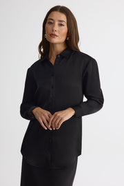 Chemisier fluide à manches longues – Femme && NOIR