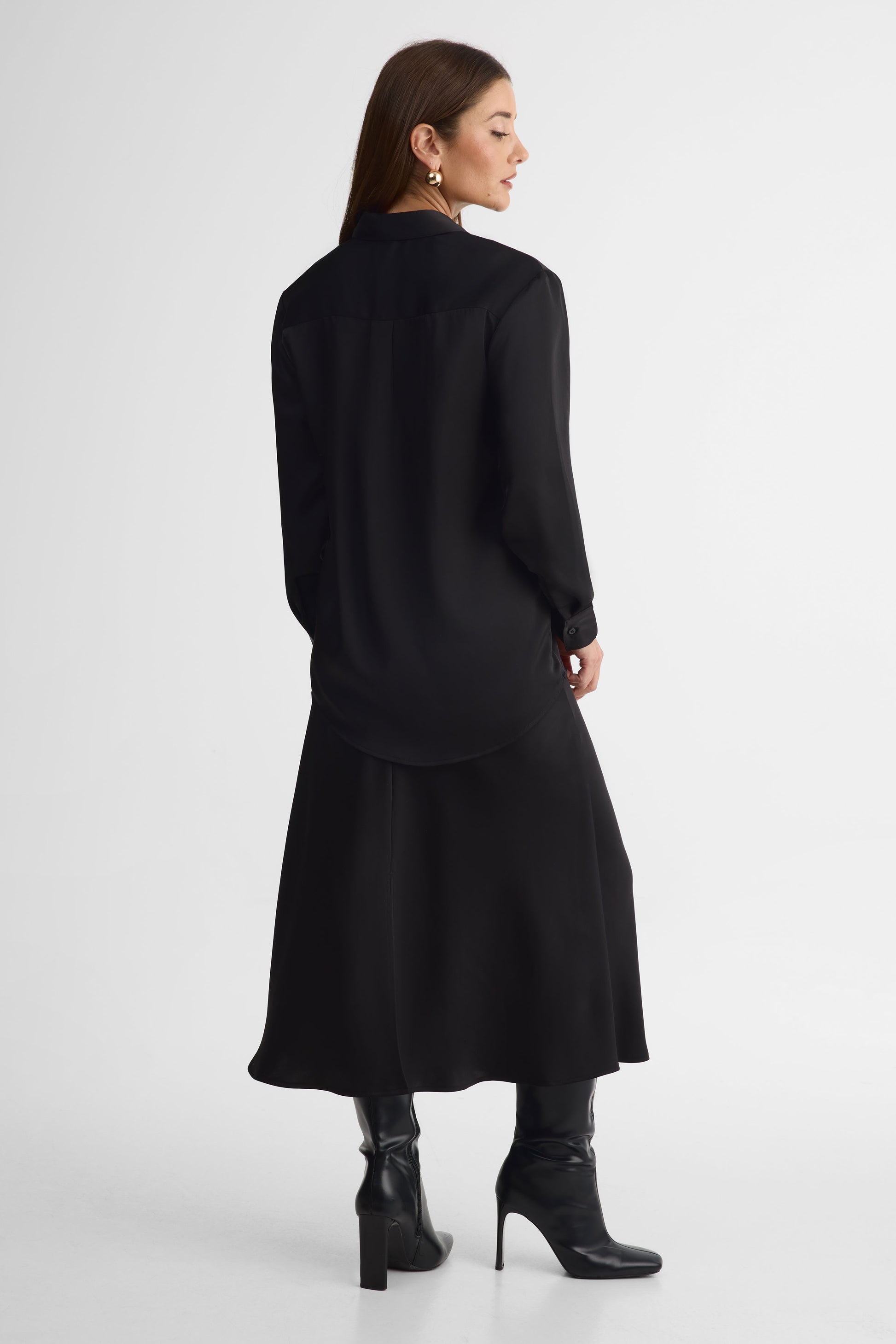 Chemisier fluide à manches longues – Femme && NOIR