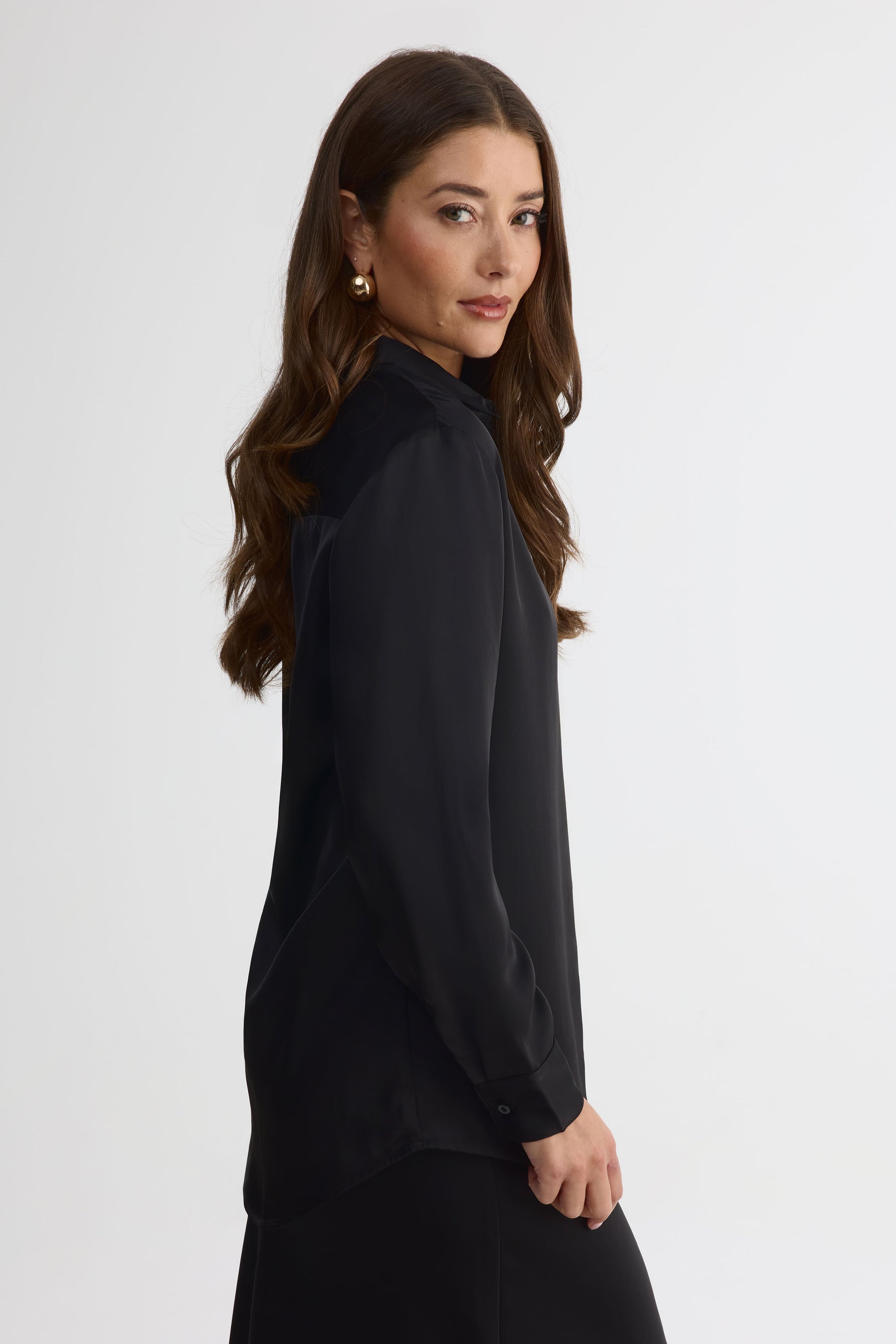 Chemisier fluide à manches longues – Femme && NOIR