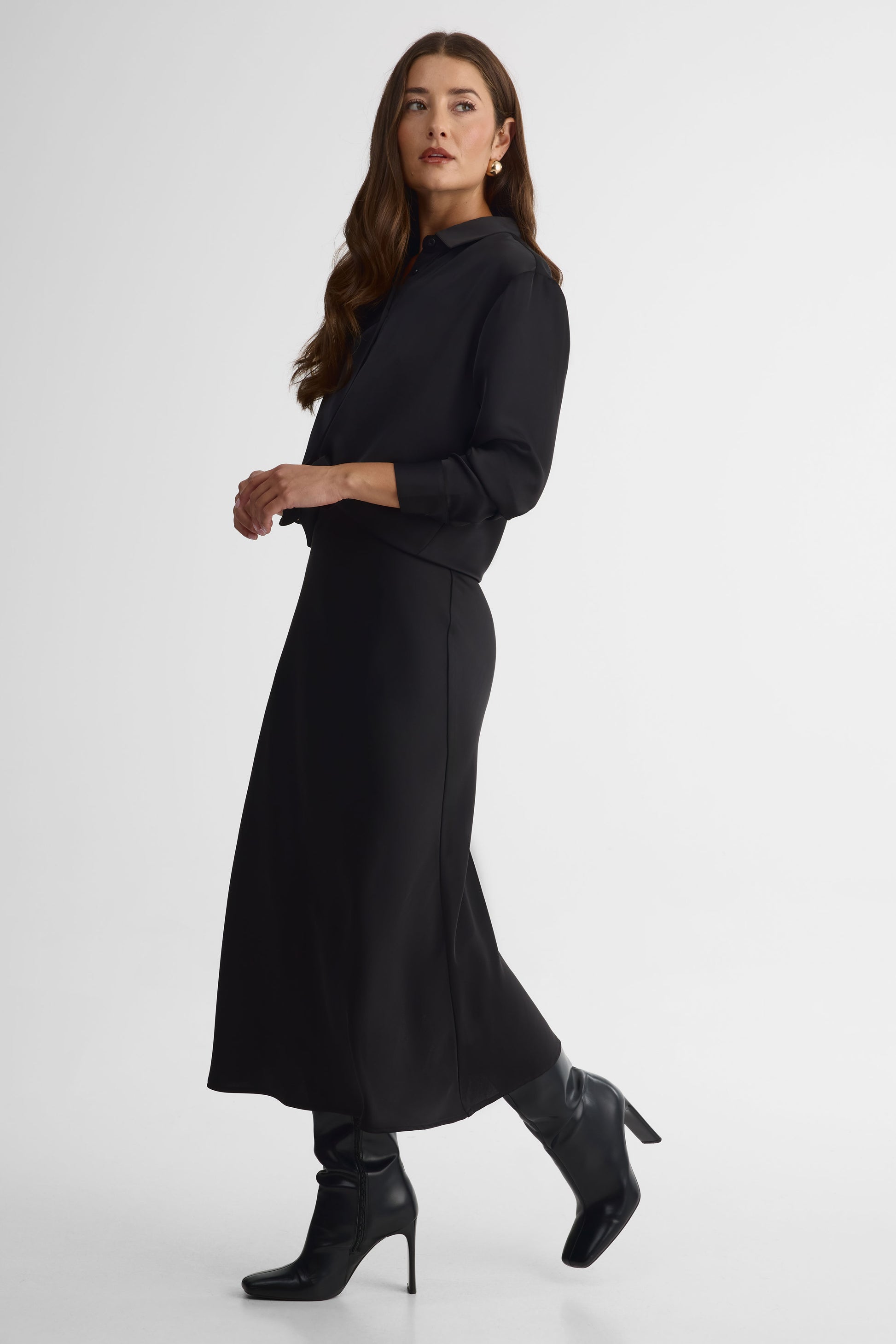 Chemisier fluide à manches longues – Femme && NOIR