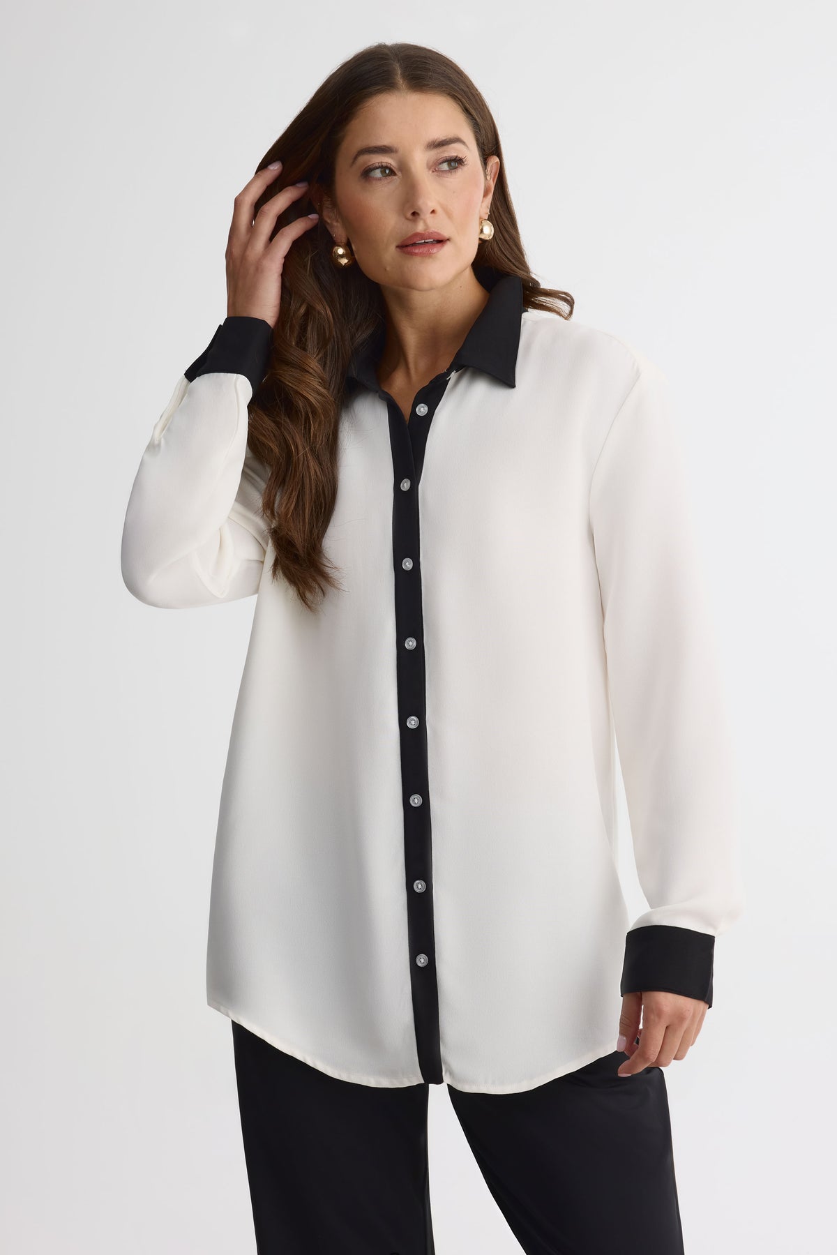 Chemisier fluide à manches longues – Femme && BLANC CASSÉ